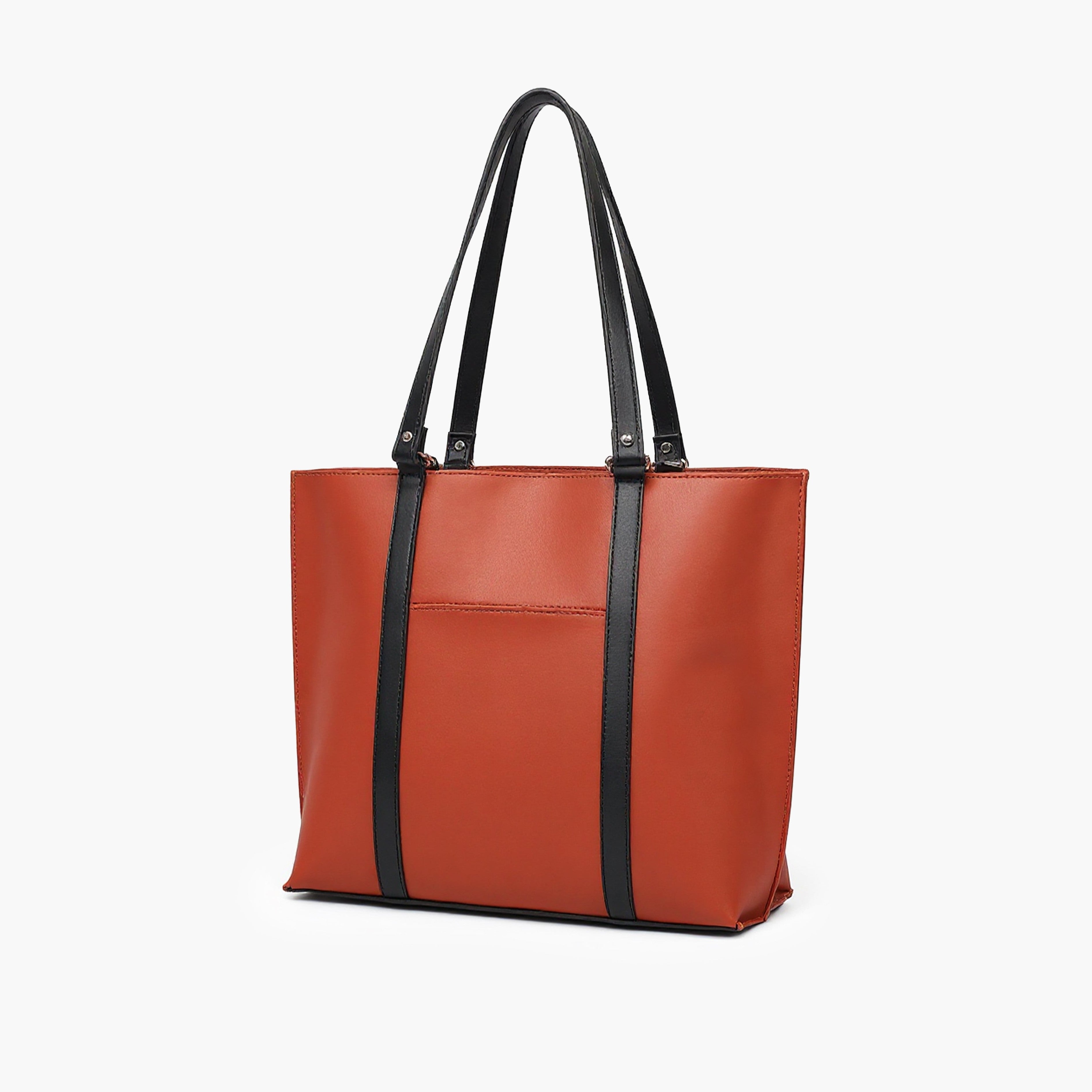 Rust and black double-handle tote bag