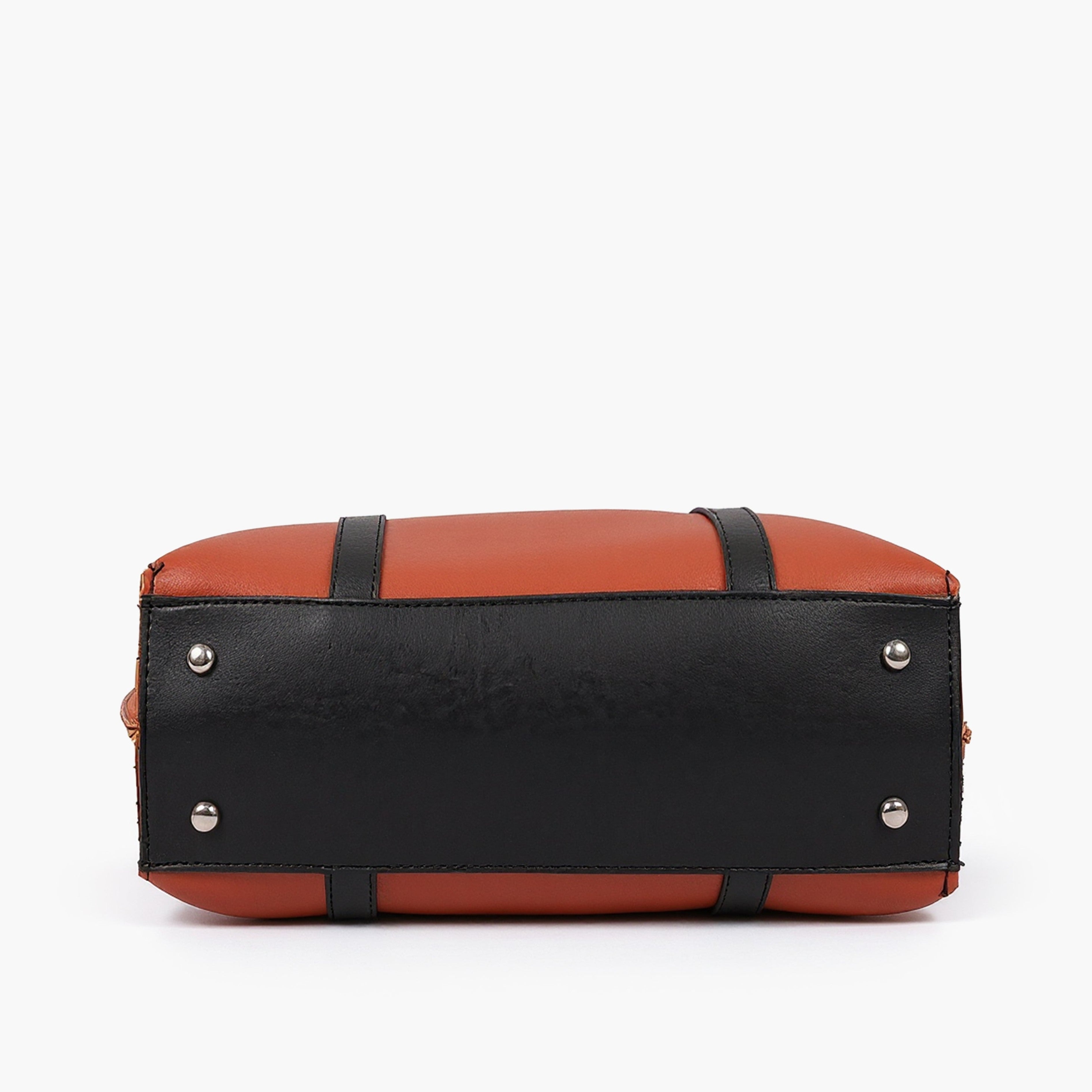 Rust and black double-handle tote bag