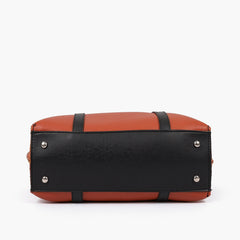 Rust and black double-handle tote bag
