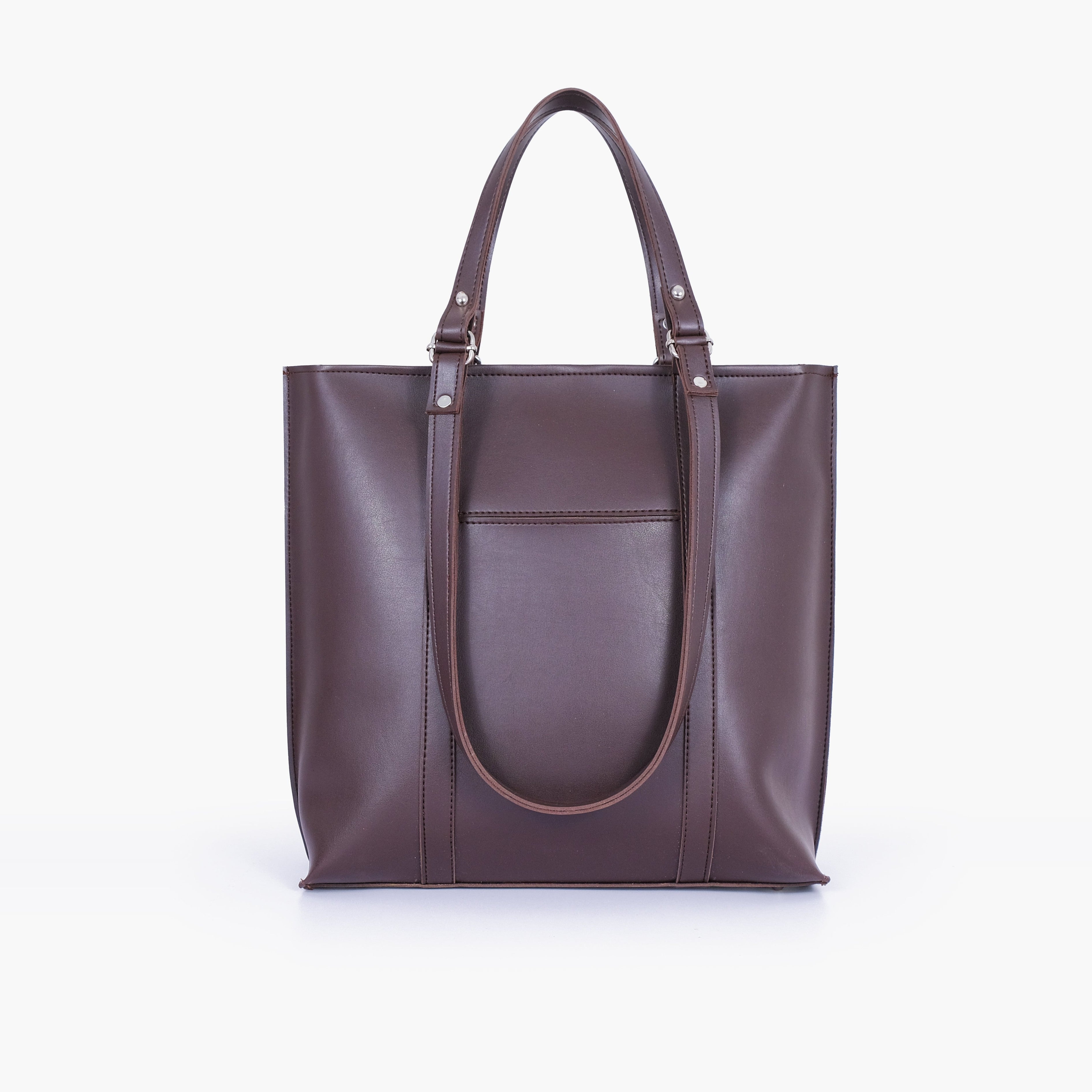 Dark brown double-handle tote bag
