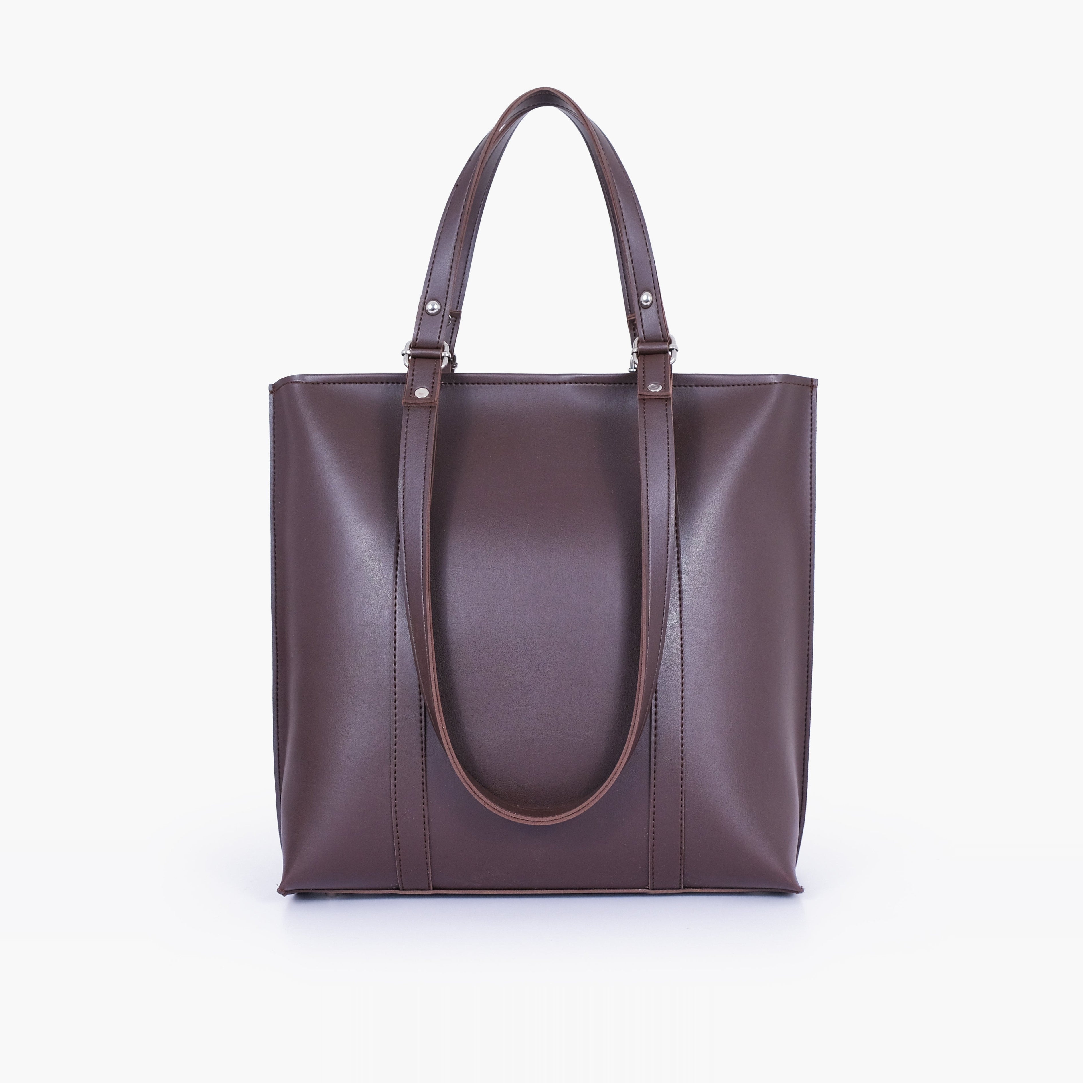 Dark brown double-handle tote bag
