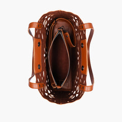 Brown two-piece floral tote