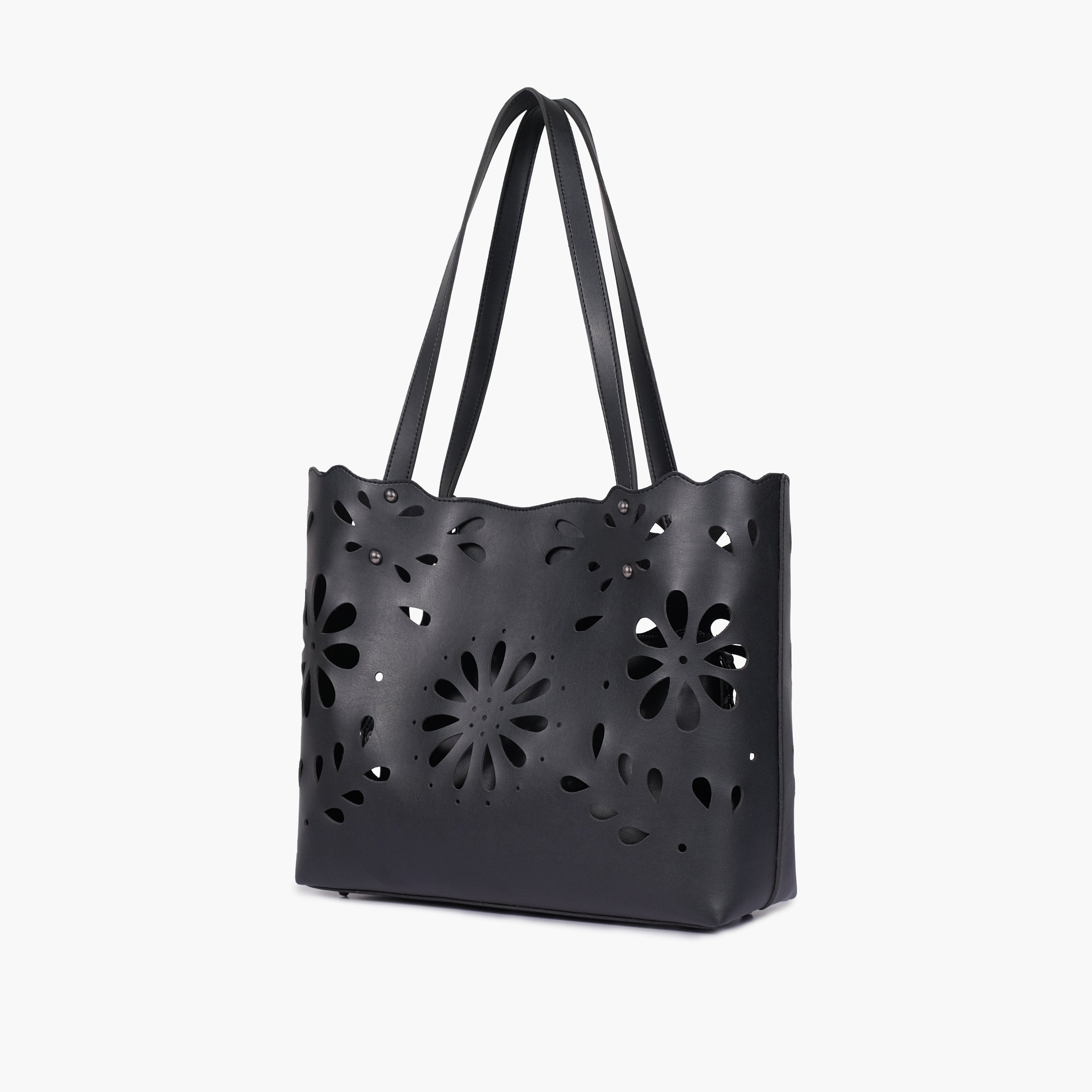 Black two-piece floral tote