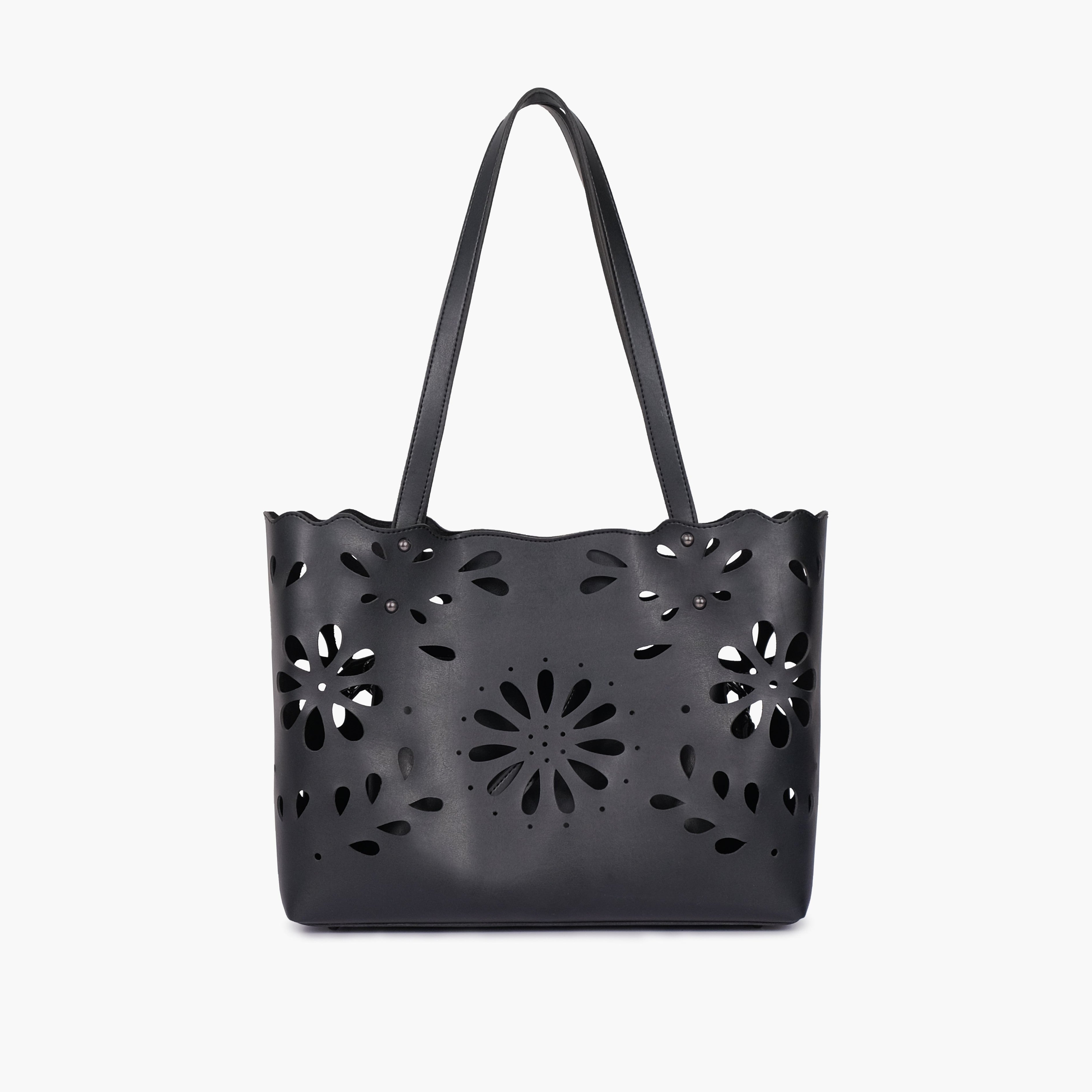 Black two-piece floral tote