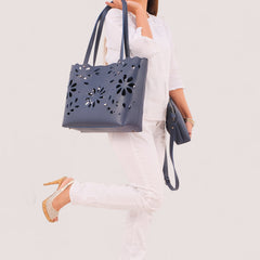 Blue two-piece floral tote