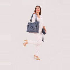 Blue two-piece floral tote