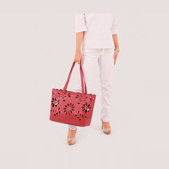 Maroon two-piece floral tote