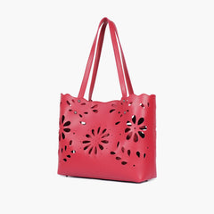 Maroon two-piece floral tote