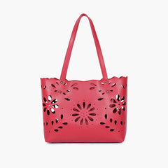 Maroon two-piece floral tote