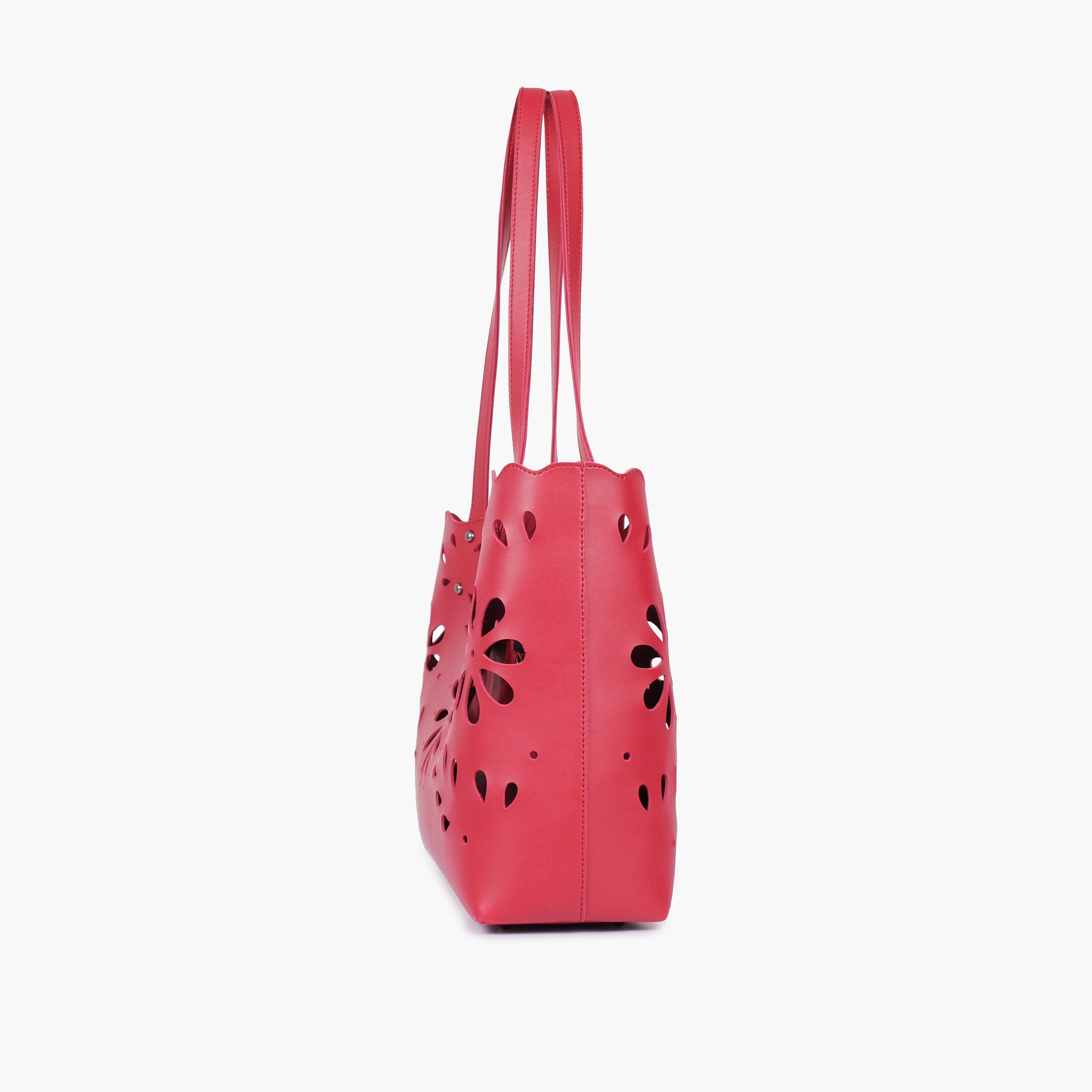 Maroon two-piece floral tote