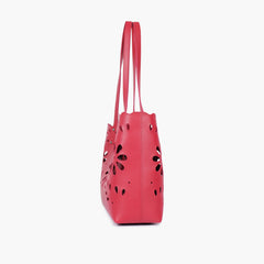 Maroon two-piece floral tote