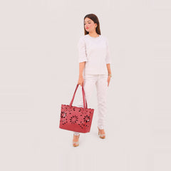 Maroon two-piece floral tote