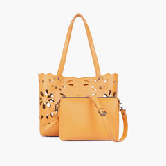 Mustard two-piece floral tote