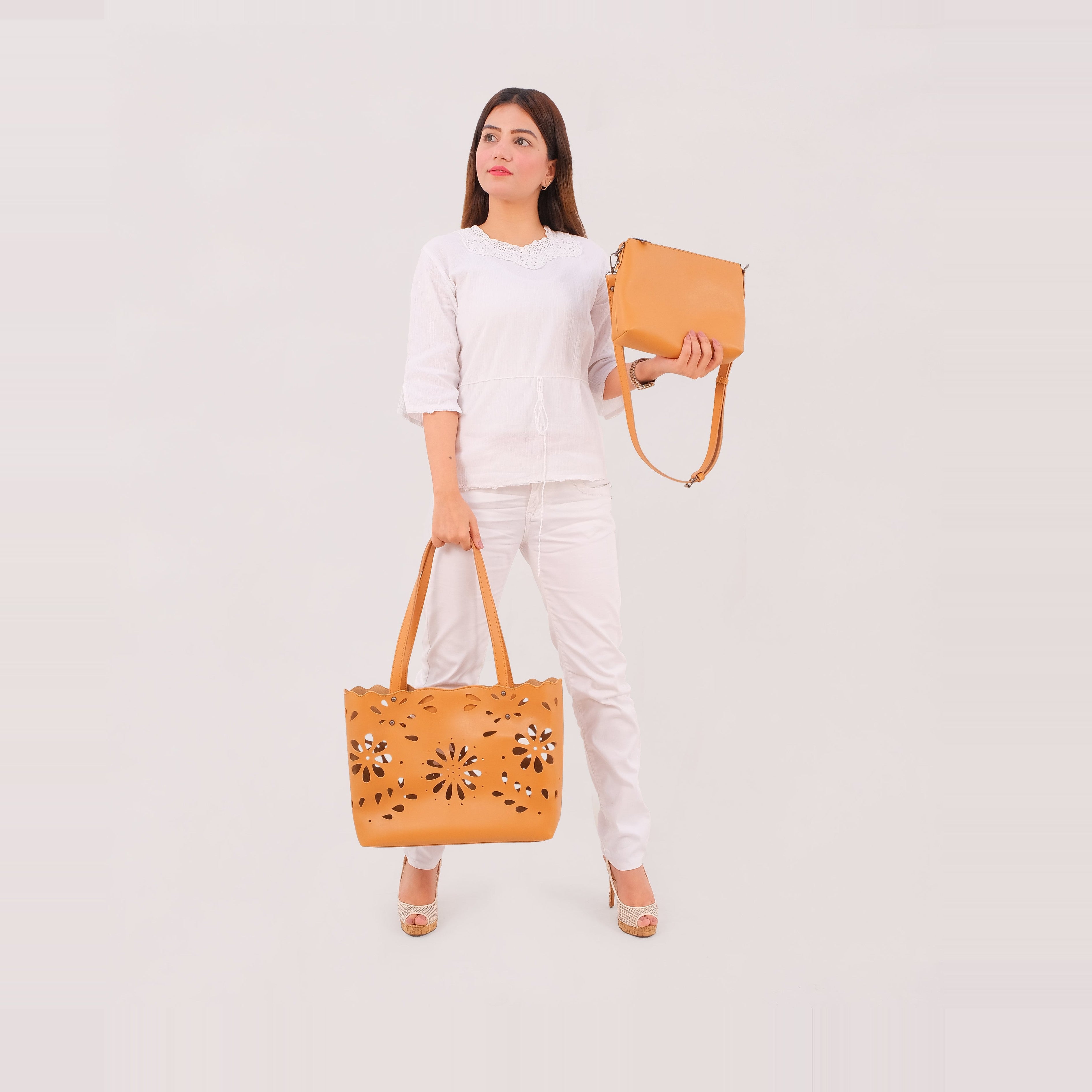 Mustard two-piece floral tote