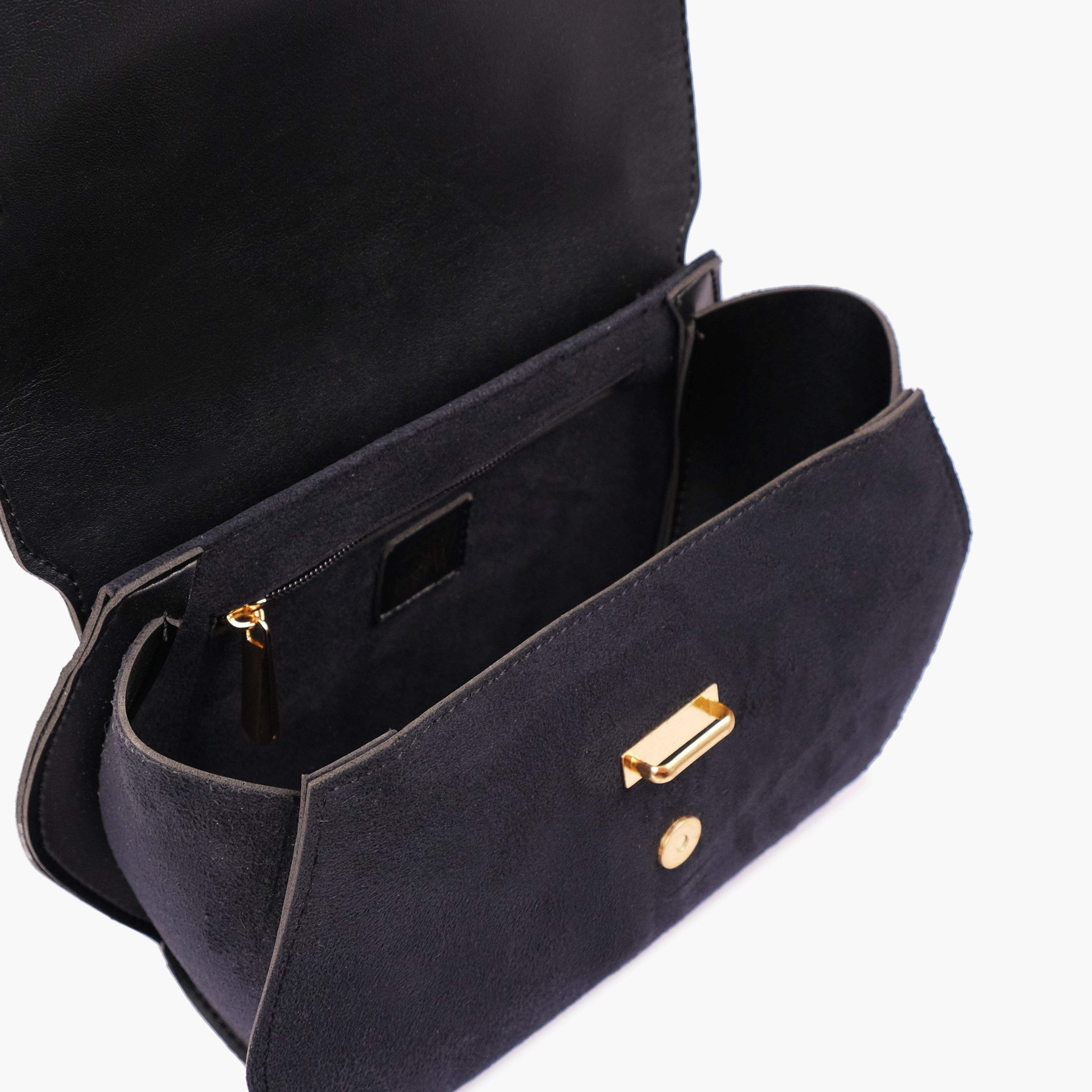Black top-handle hexagon bag