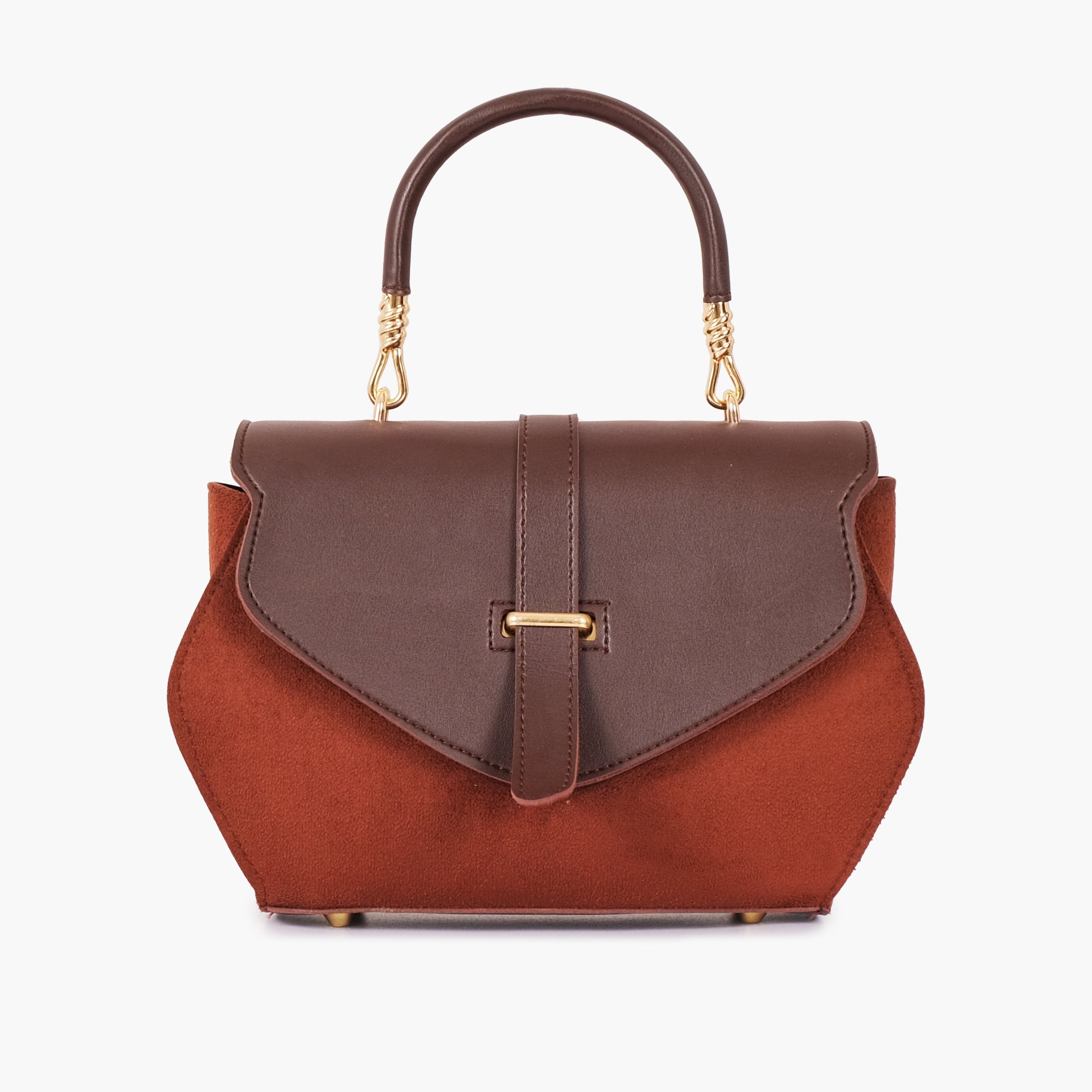 Dark brown top-handle hexagon bag