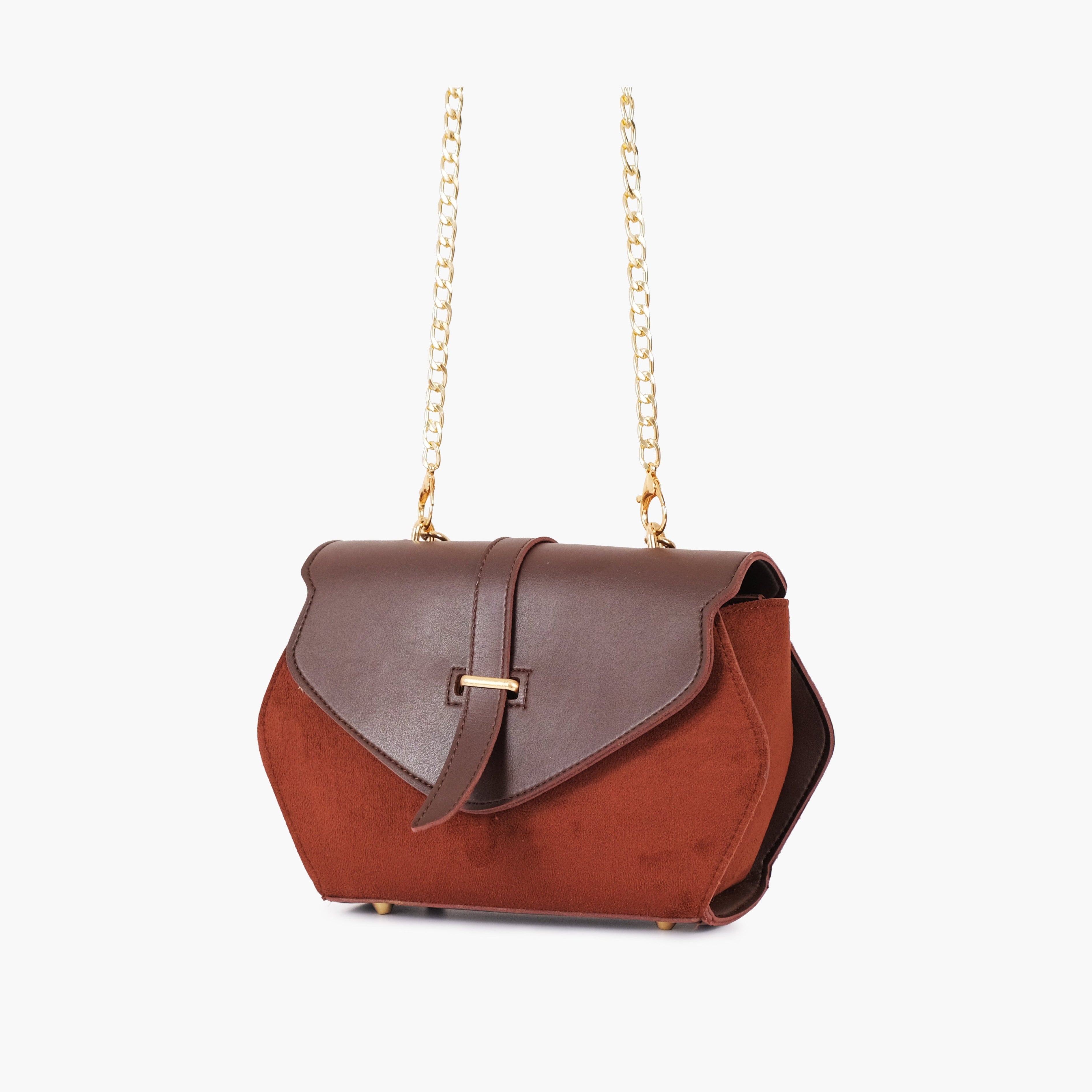 Dark brown top-handle hexagon bag