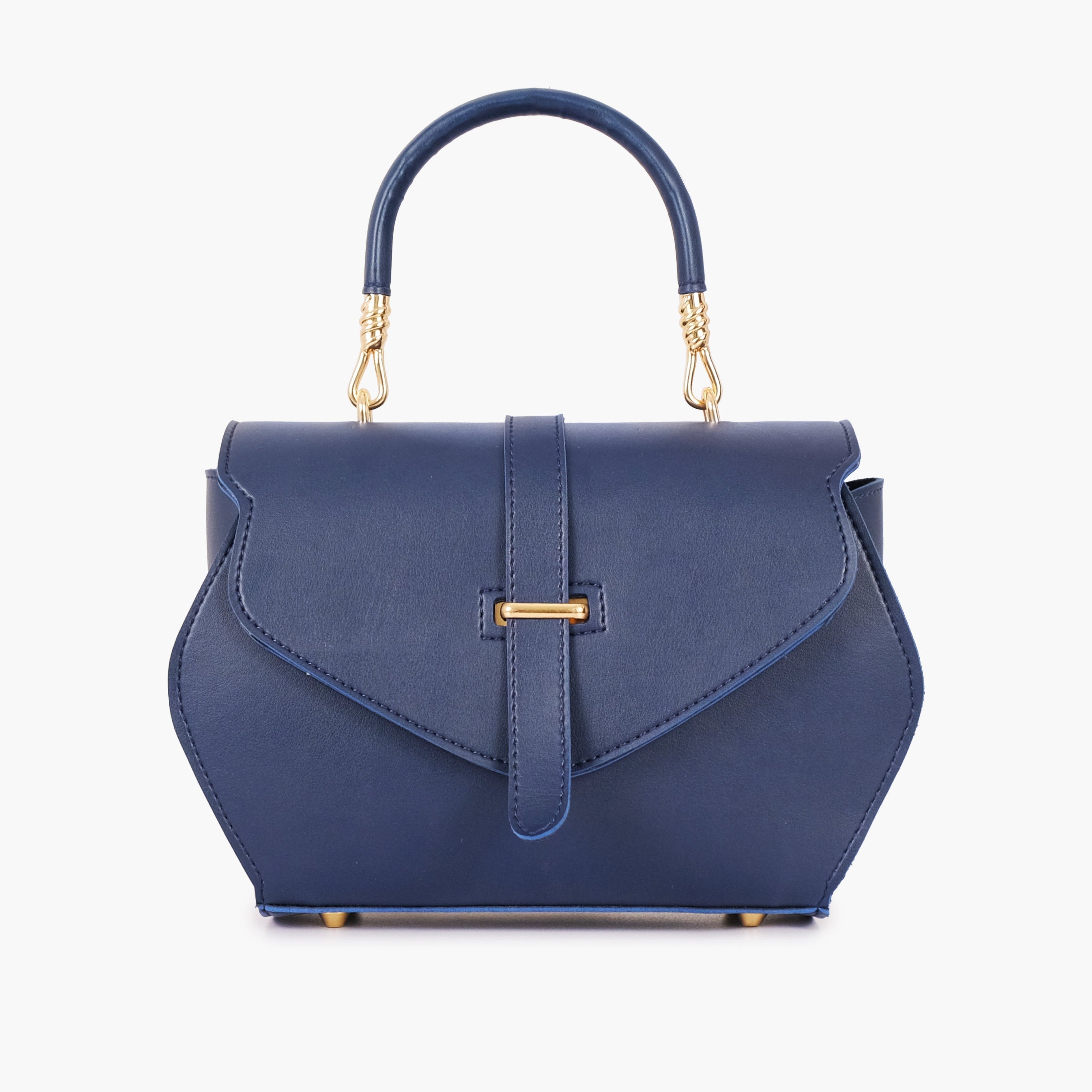 Blue top-handle hexagon bag