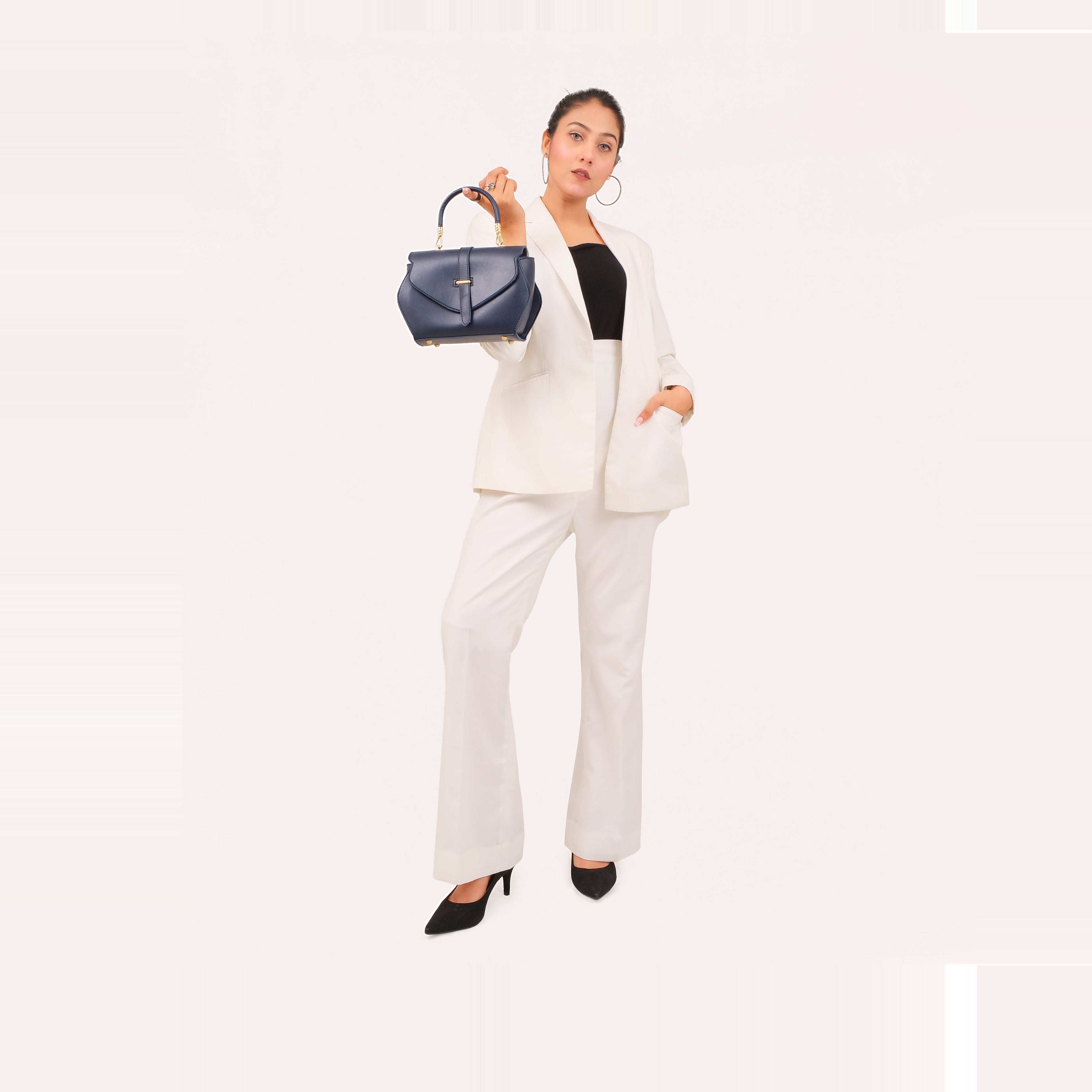 Blue top-handle hexagon bag