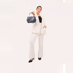 Blue top-handle hexagon bag
