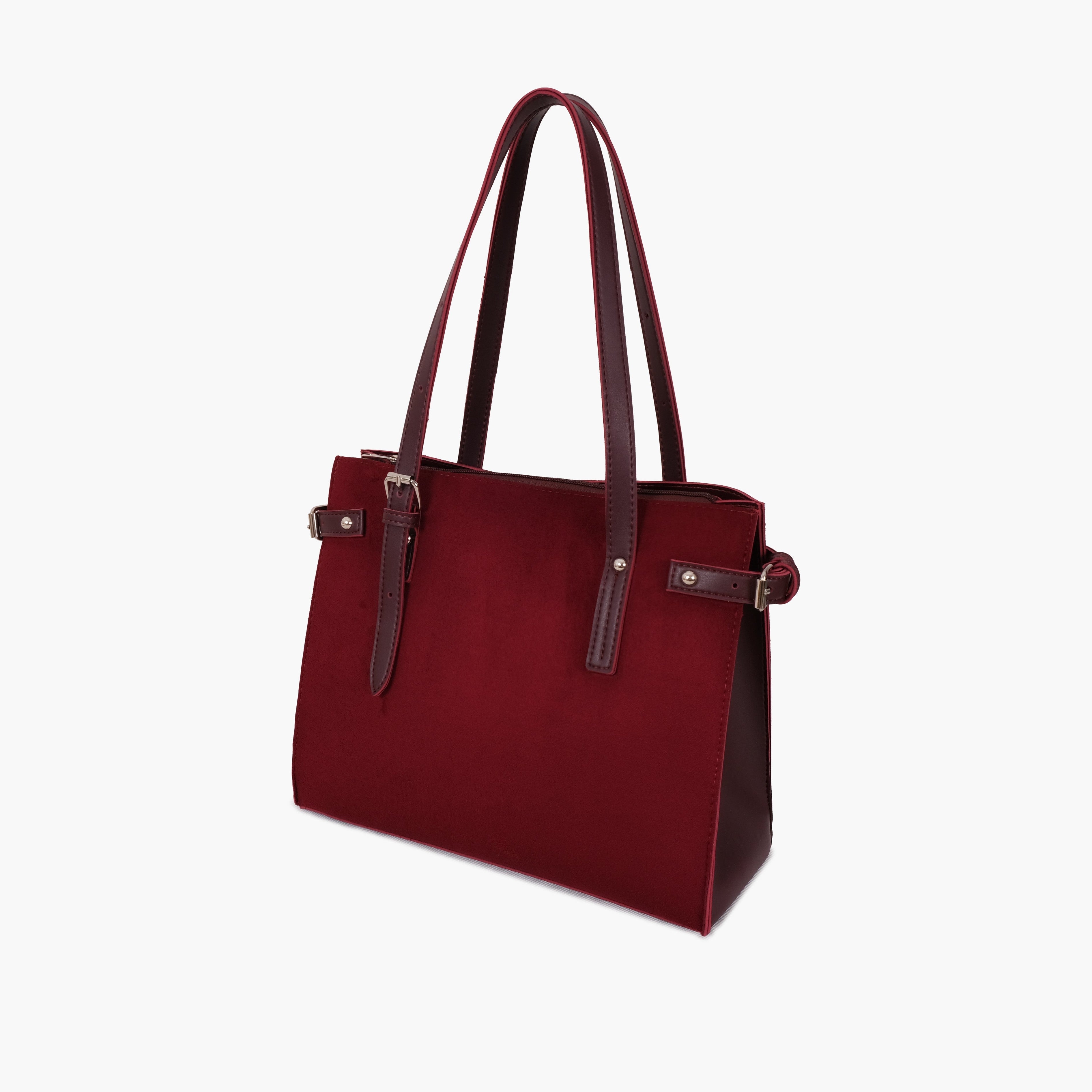 Burgundy suede satchel tote bag
