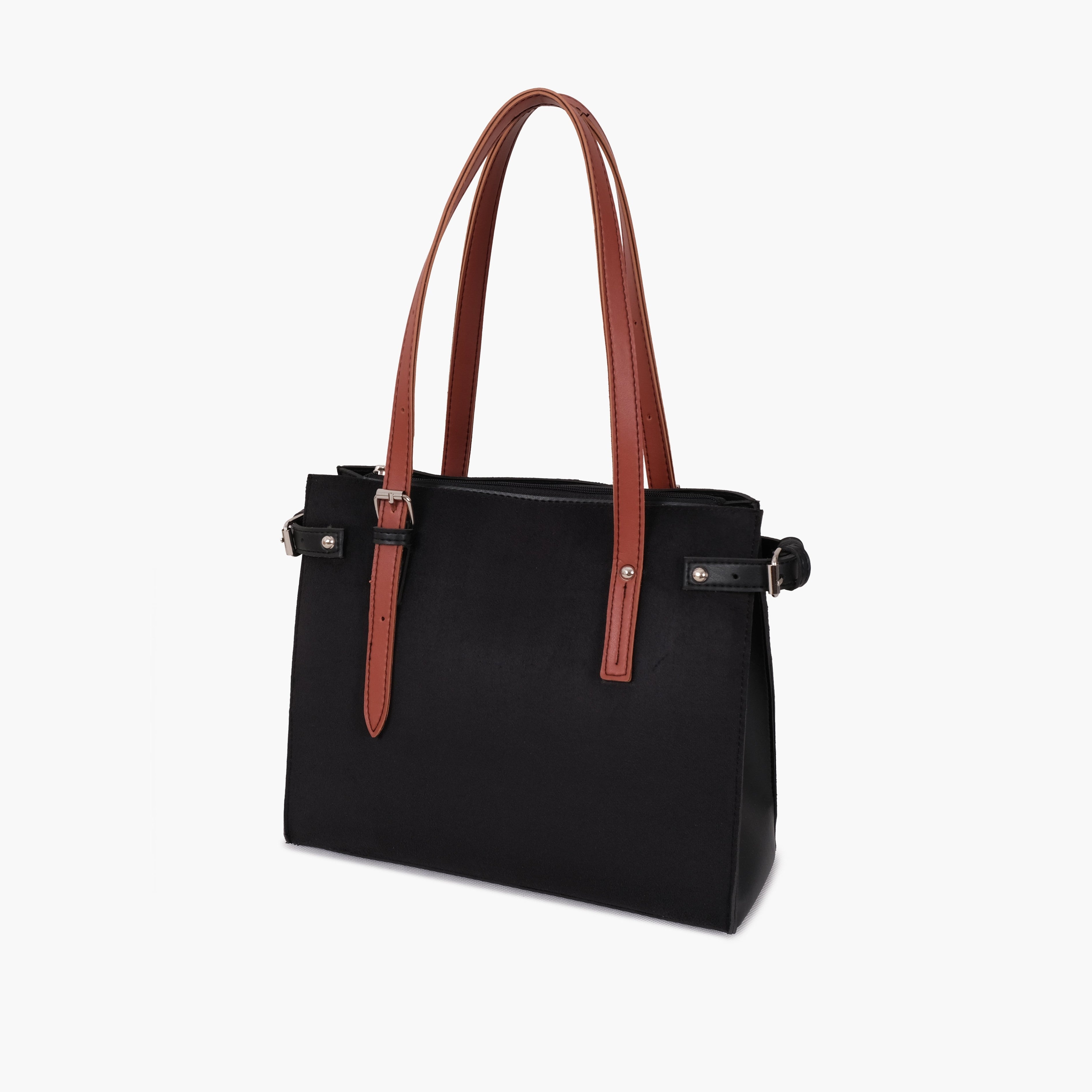 Black suede satchel tote bag