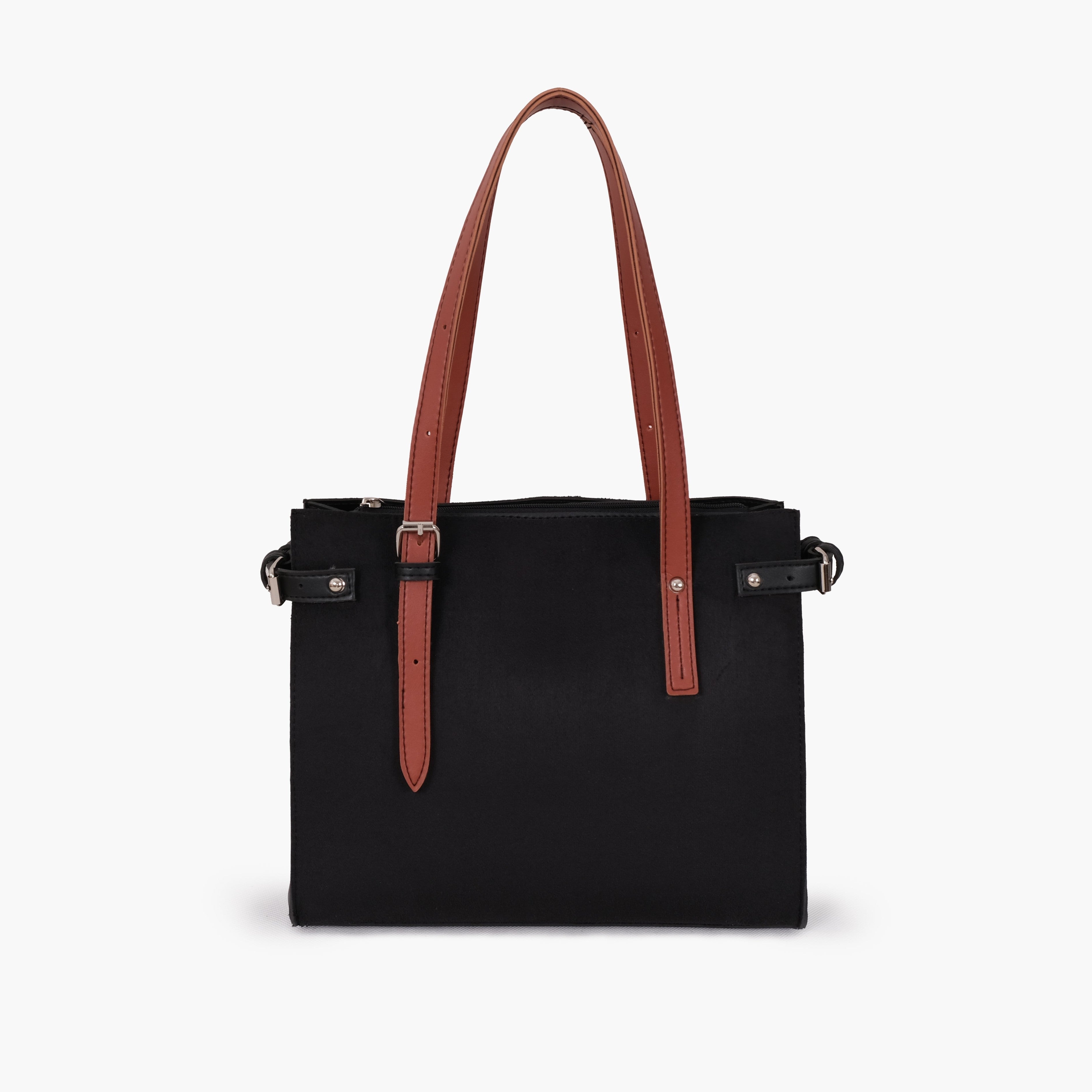 Black suede satchel tote bag