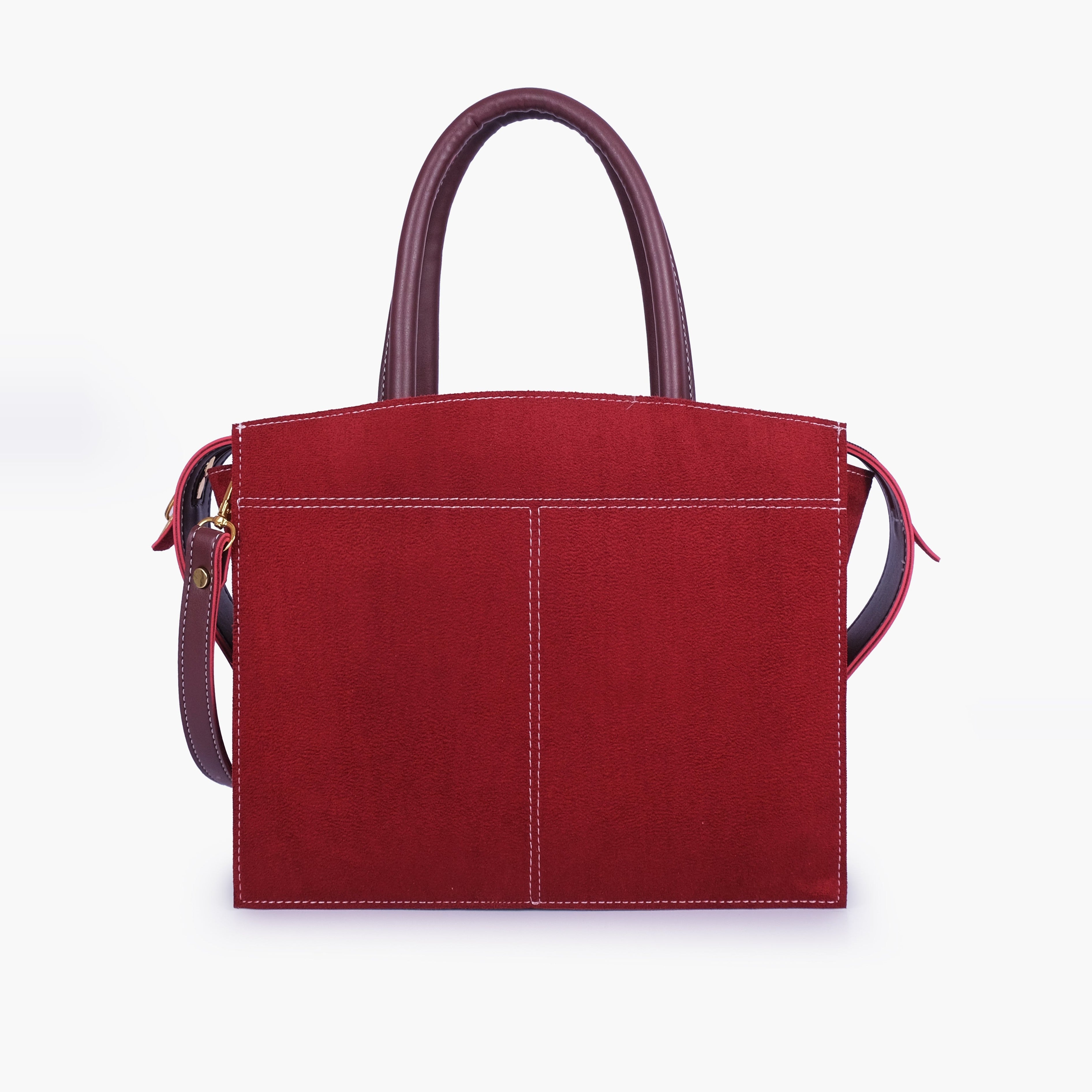 Burgundy suede trapeze top-handle bag