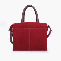 Burgundy suede trapeze top-handle bag