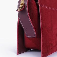 Burgundy suede trapeze top-handle bag