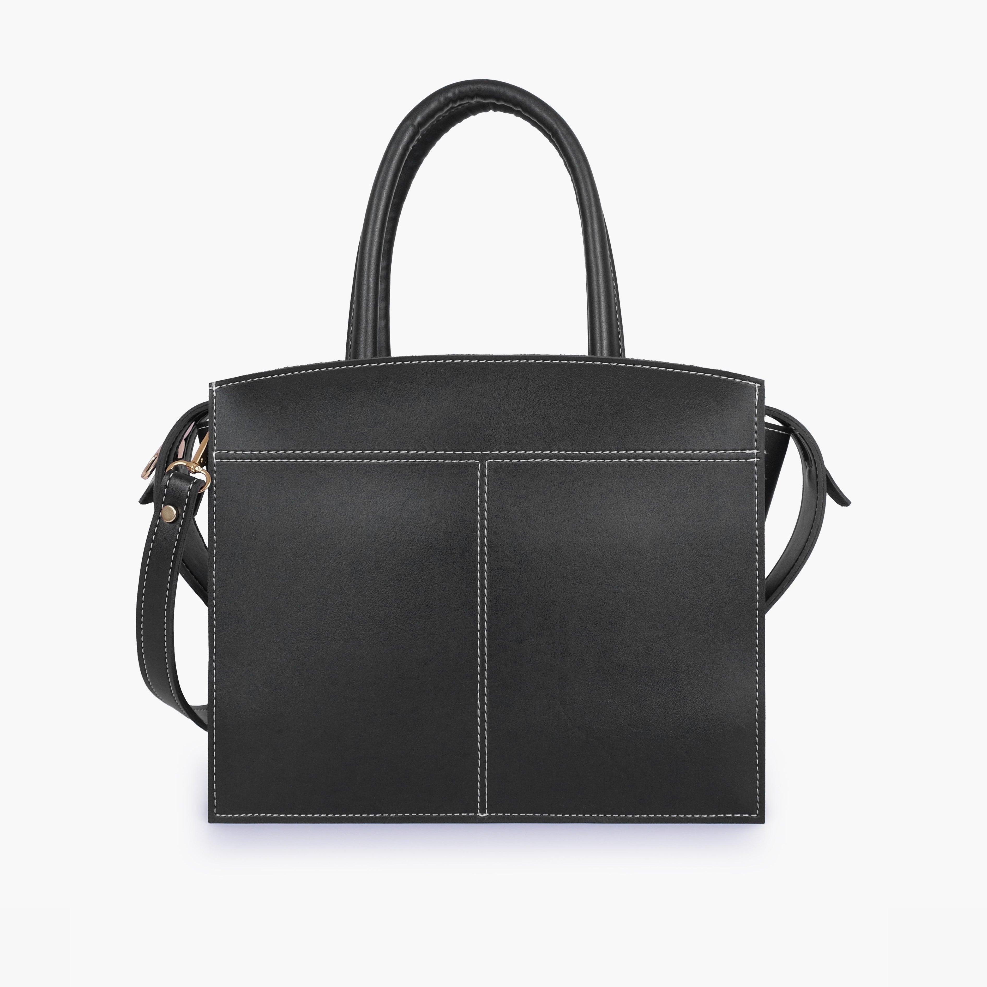 Black trapeze top-handle bag