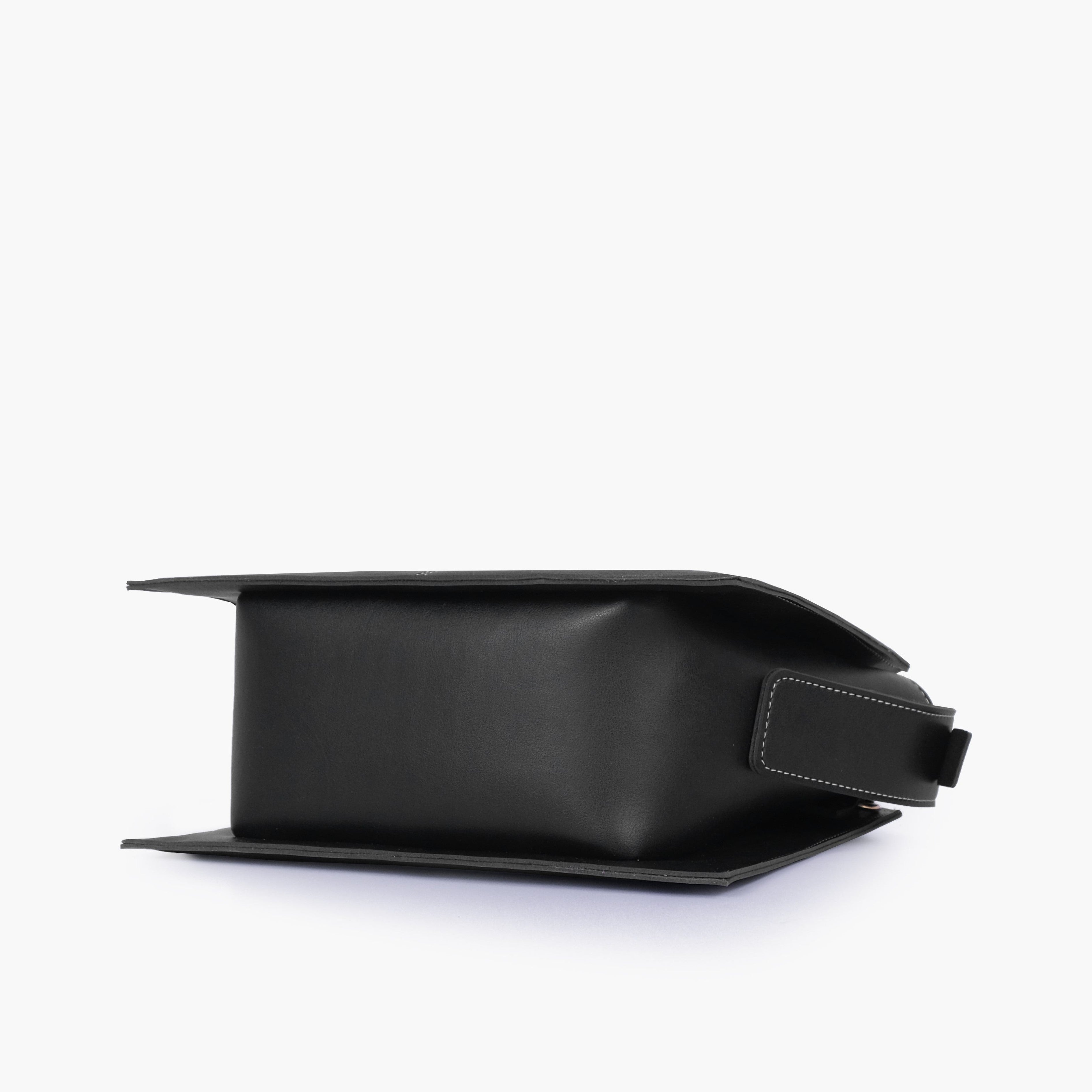 Black trapeze top-handle bag