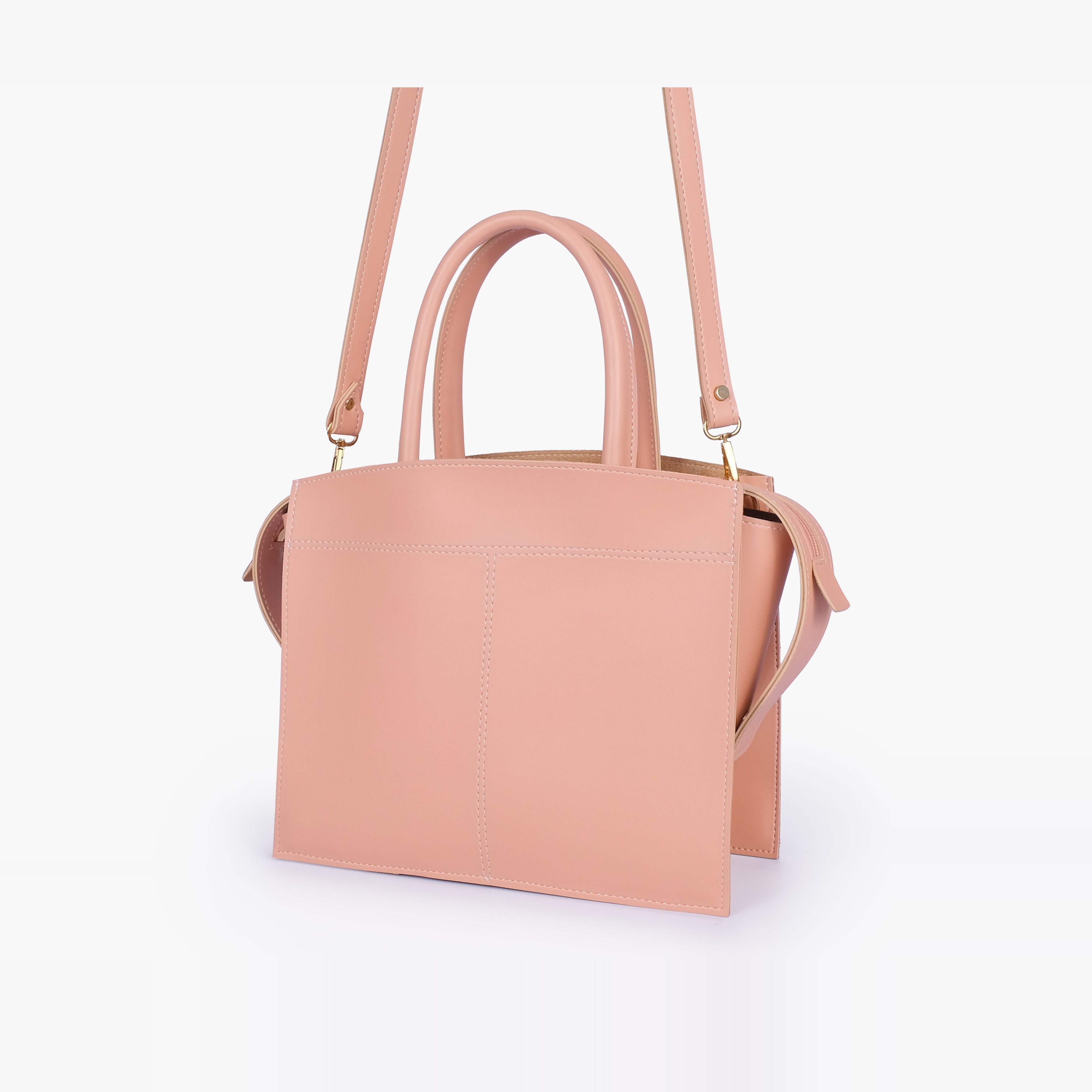 Peach trapeze top-handle bag