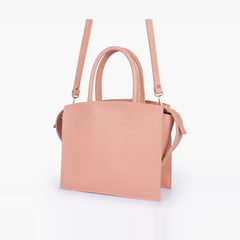 Peach trapeze top-handle bag