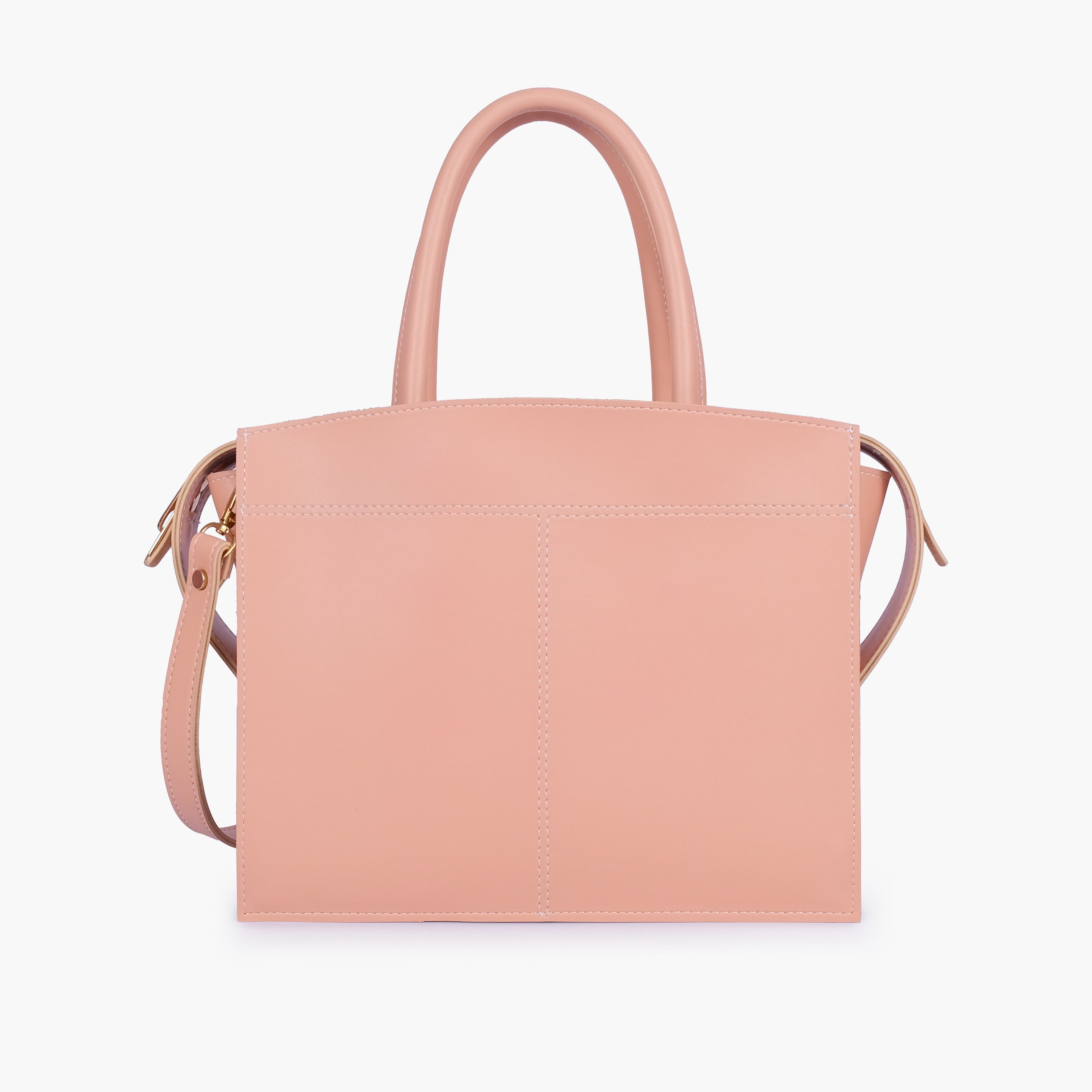 Peach trapeze top-handle bag