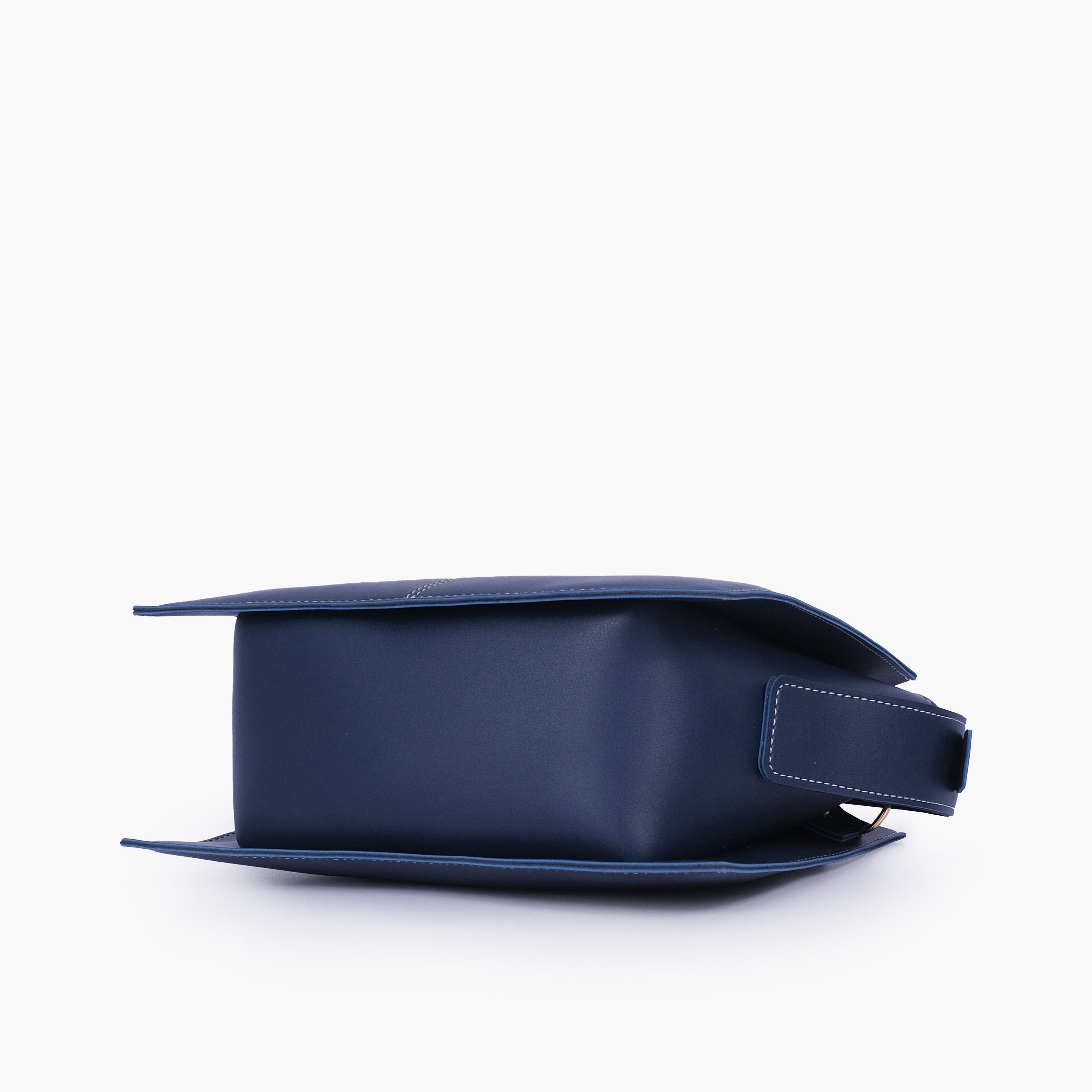Blue trapeze top-handle bag