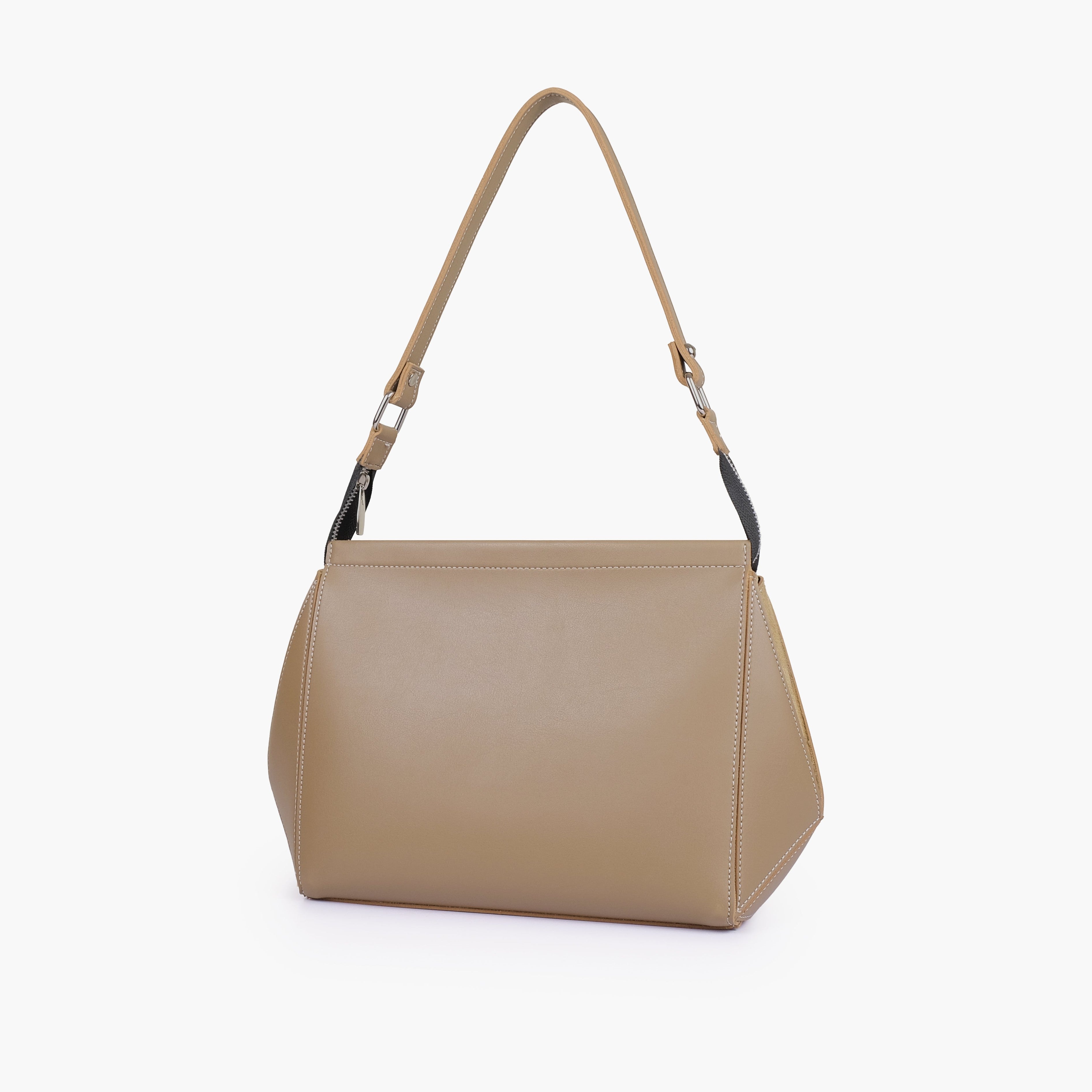 Coffee suede trio twist handbag
