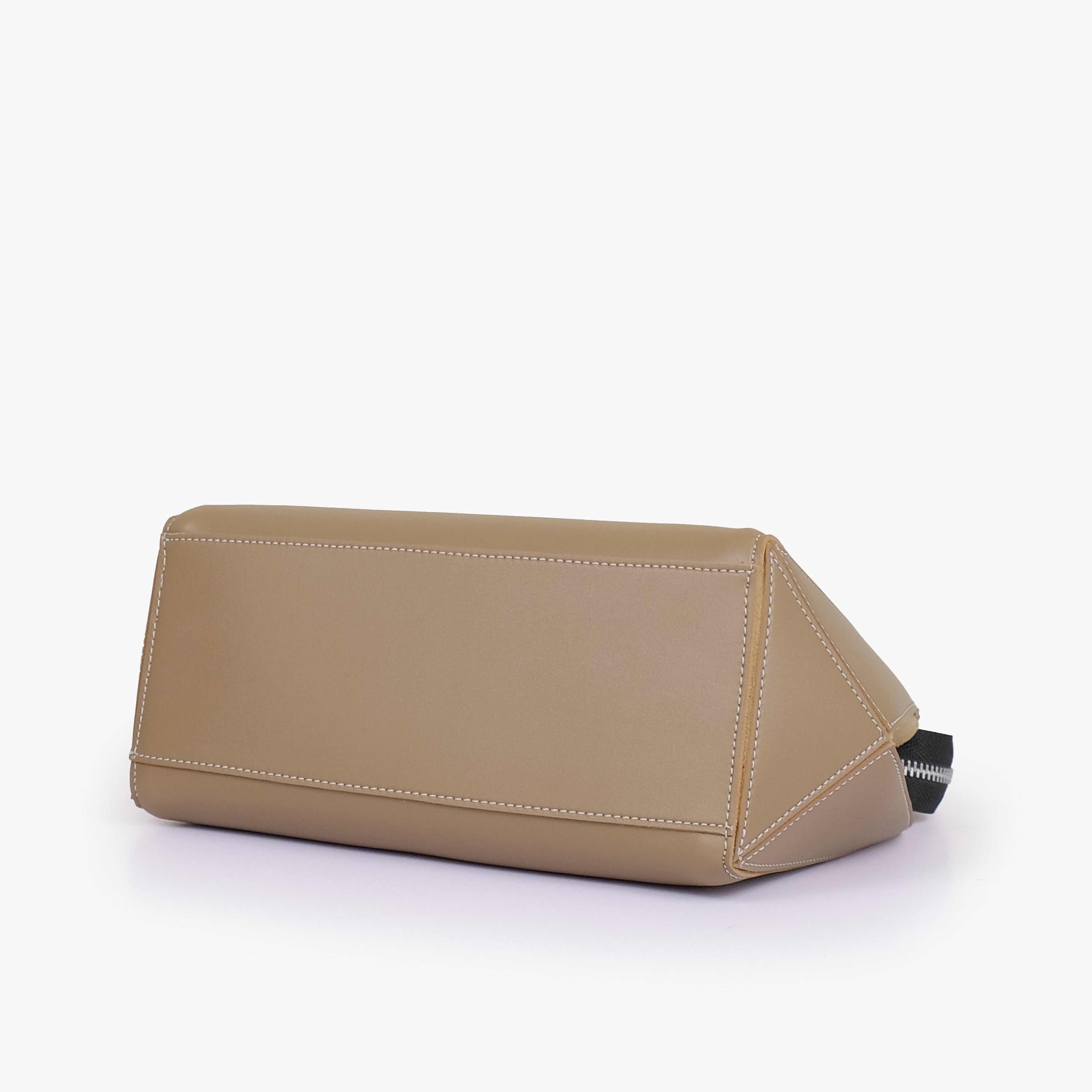 Coffee suede trio twist handbag