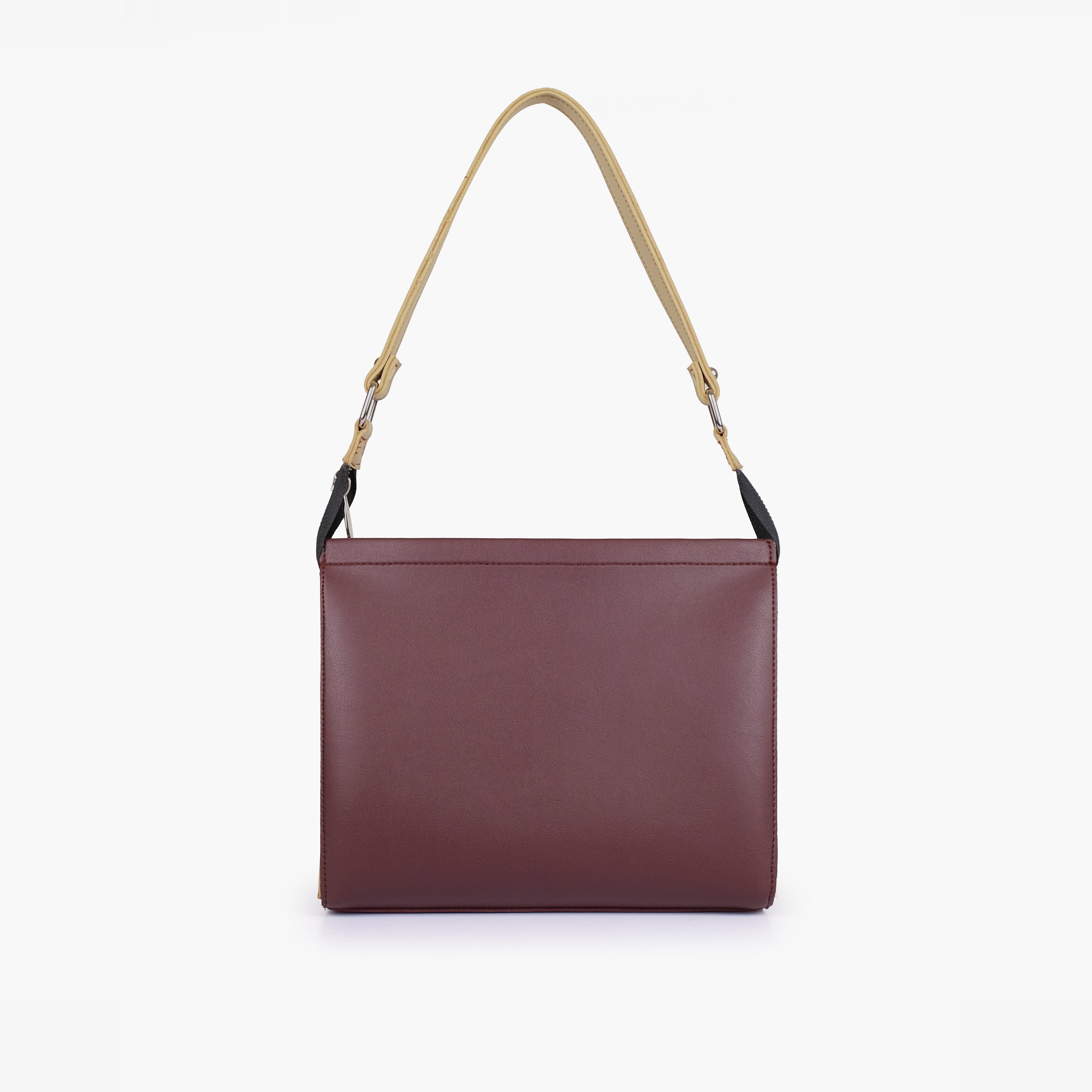 Burgundy and off-white trio twist handbag