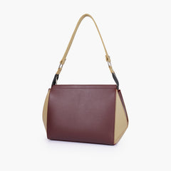 Burgundy and off-white trio twist handbag