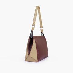 Burgundy and off-white trio twist handbag