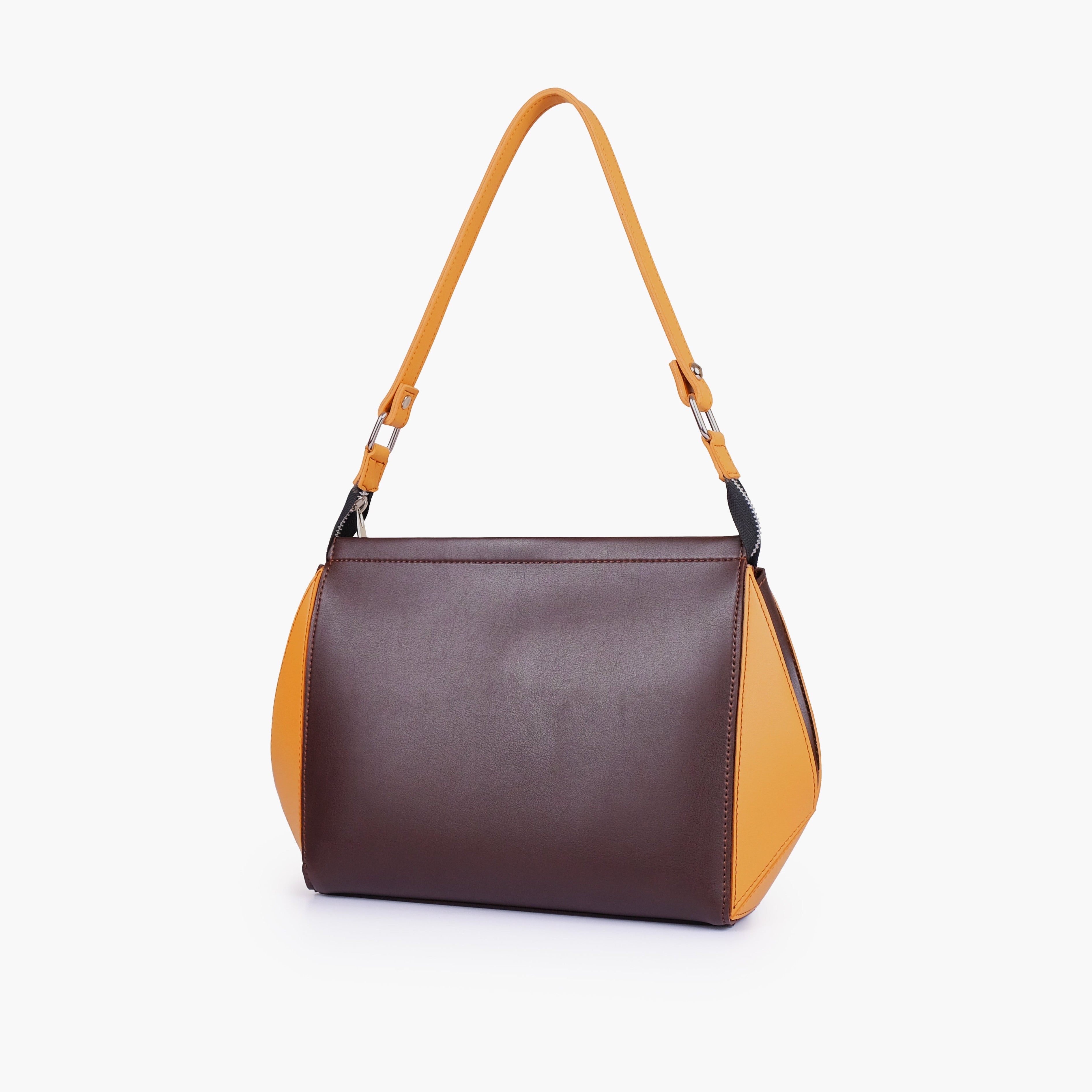 Dark brown and mustard trio twist handbag