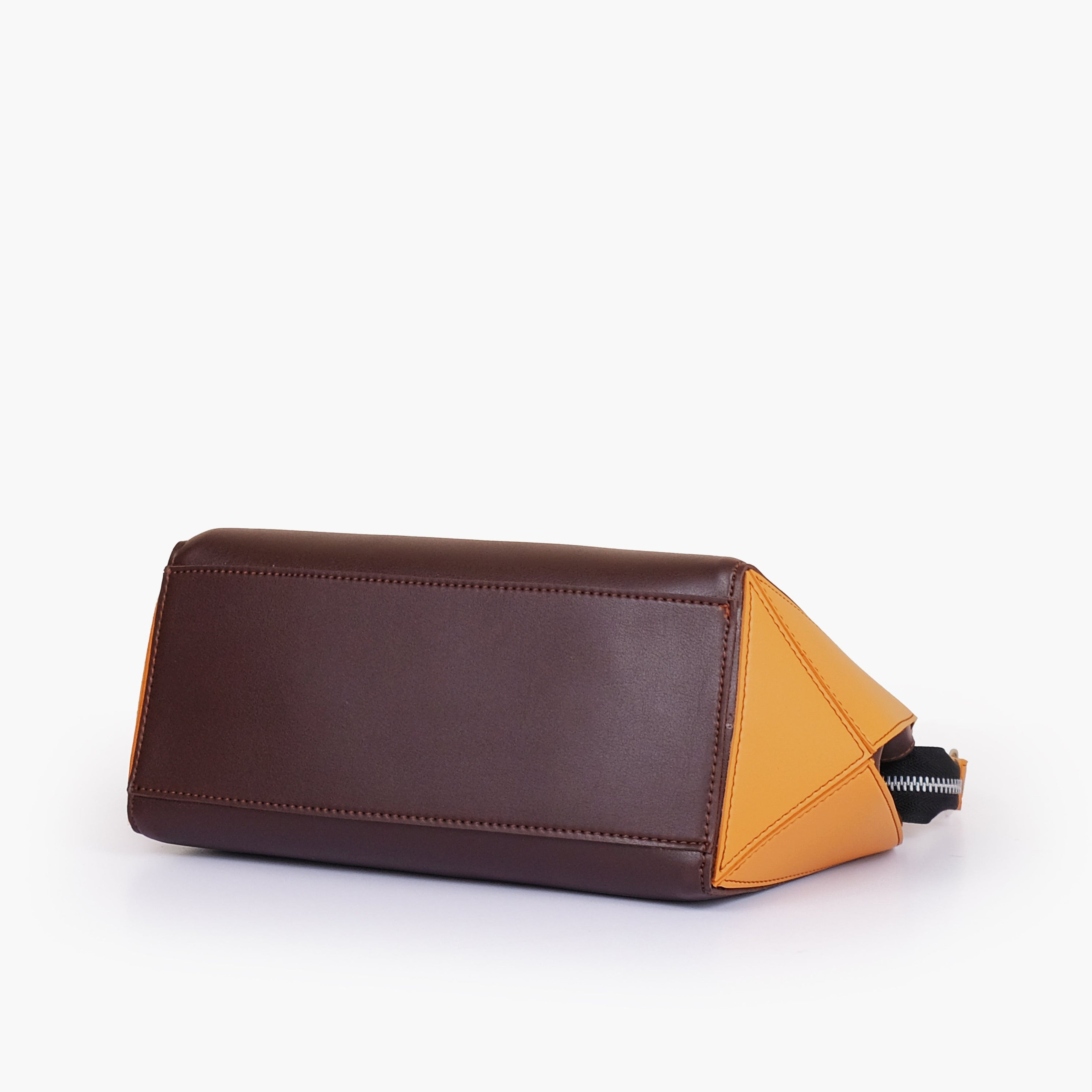 Dark brown and mustard trio twist handbag