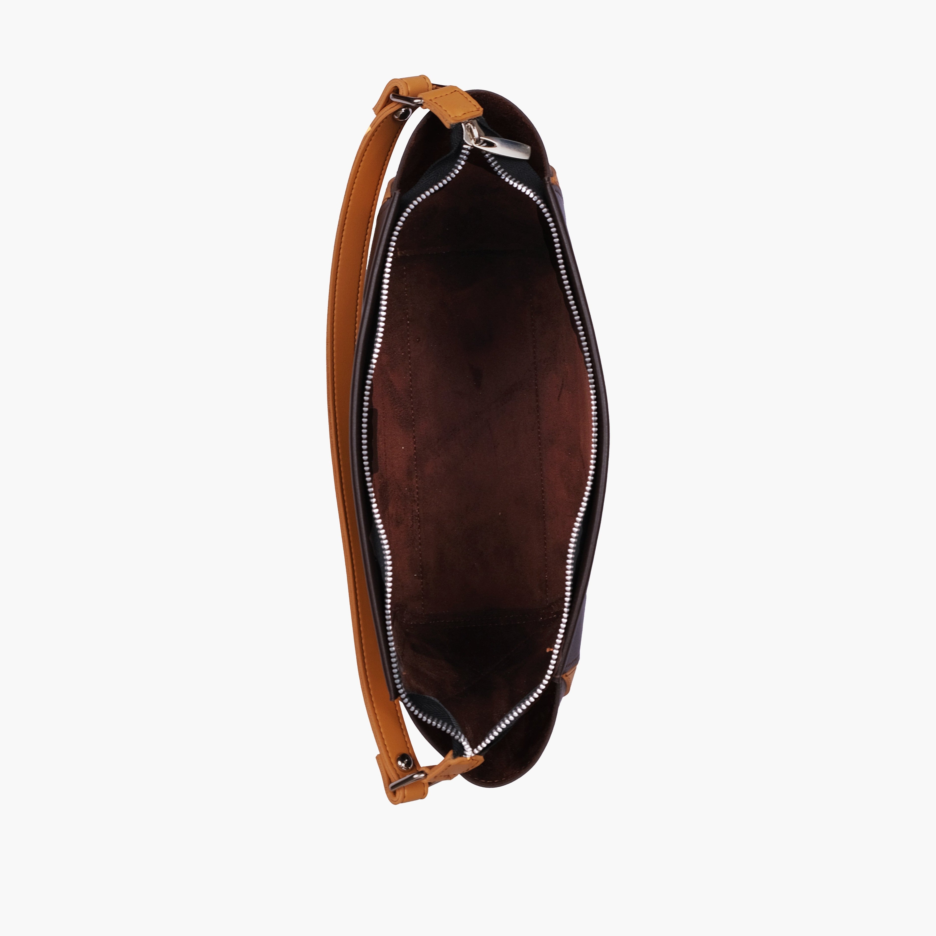 Dark brown and mustard trio twist handbag