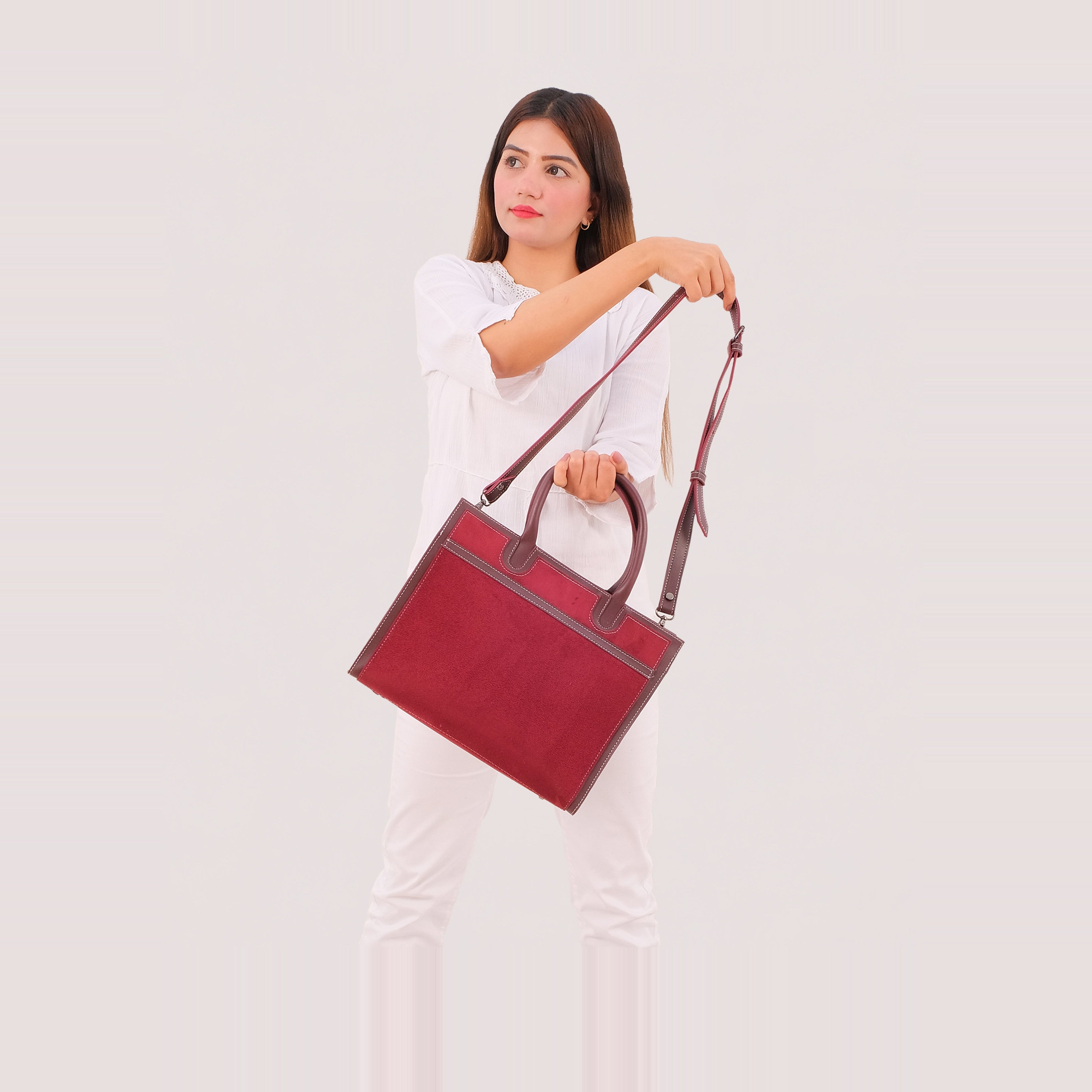 Burgundy suede vintage handbag