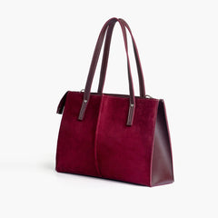 Burgundy suede work tote bag