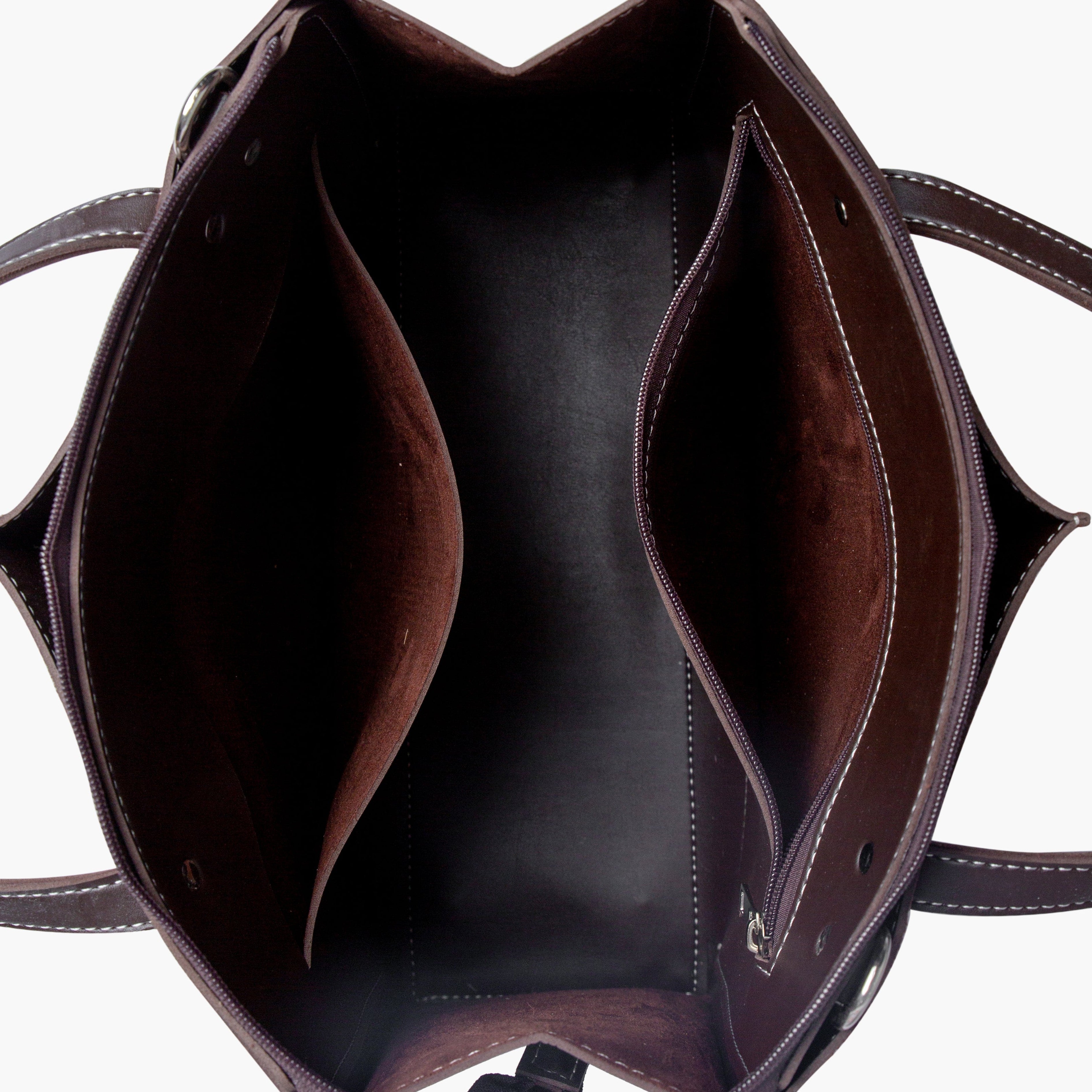 Dark brown suede work tote bag
