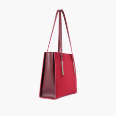 Burgundy suede zipper shoulder bag with long handle