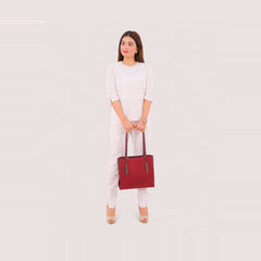 Burgundy suede zipper shoulder bag with long handle