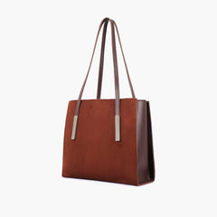 Dark brown suede zipper shoulder bag with long handle